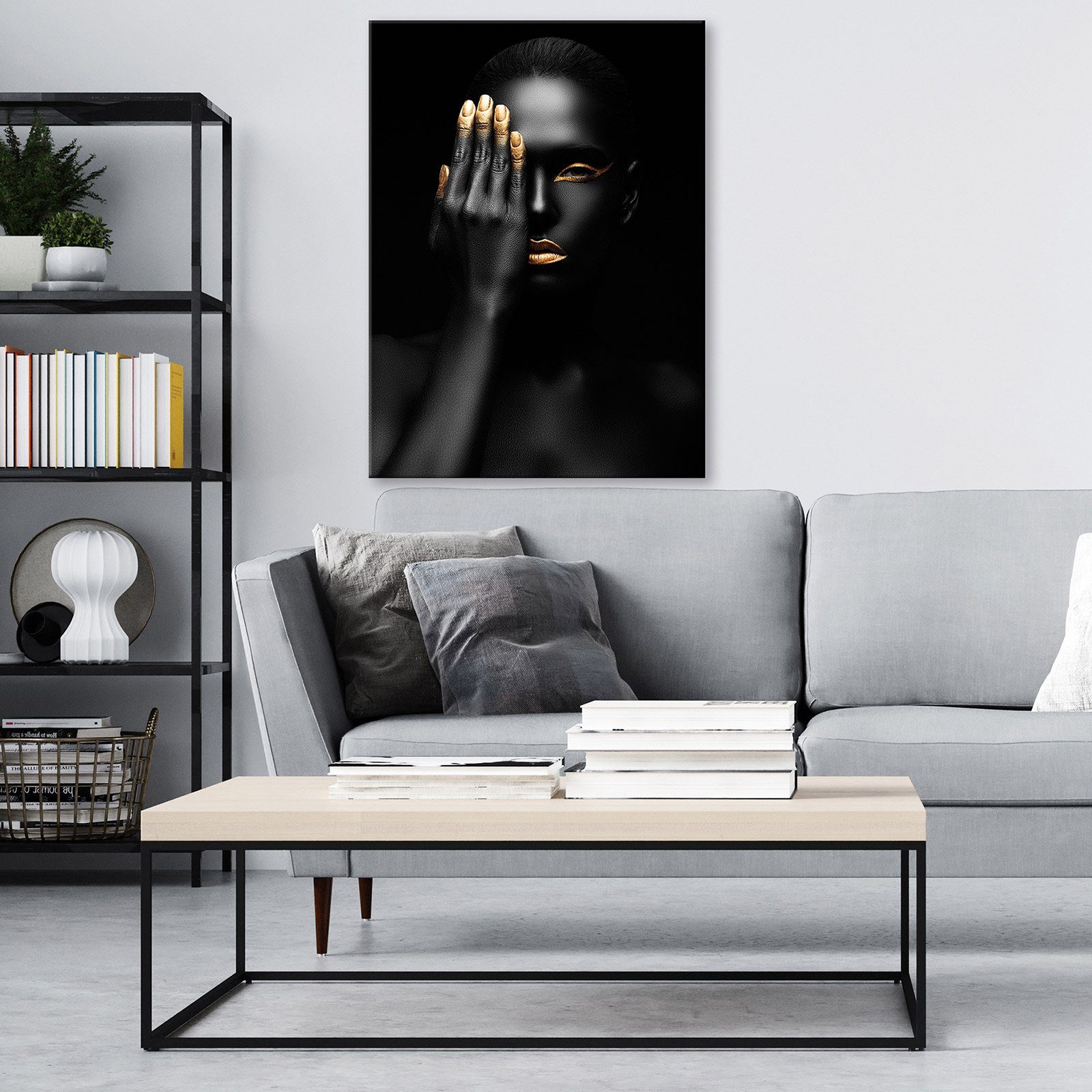 Wallarena für Frau Wandbilder (Einteilig), Bilder Schlafzimmer, Leinwand Auf Canvas Modern Kunstdruck Leinwandbild XXL Wohnzimmer Gold Bild Modern Mund Aufhängefertig Leinwandbilder Wandbild Groß