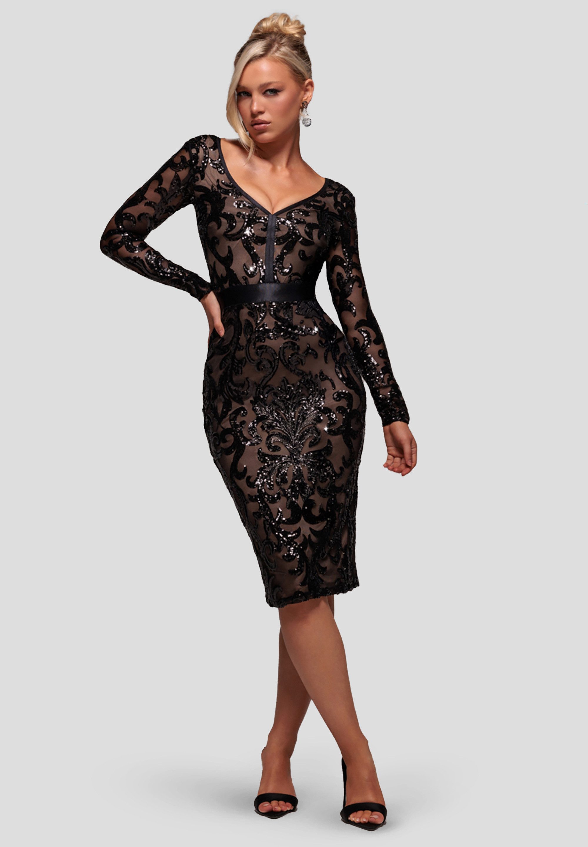 Goddiva Midikleid Sequin & Mesh Midi Dress Knielang, Pailletten, transparen günstig online kaufen