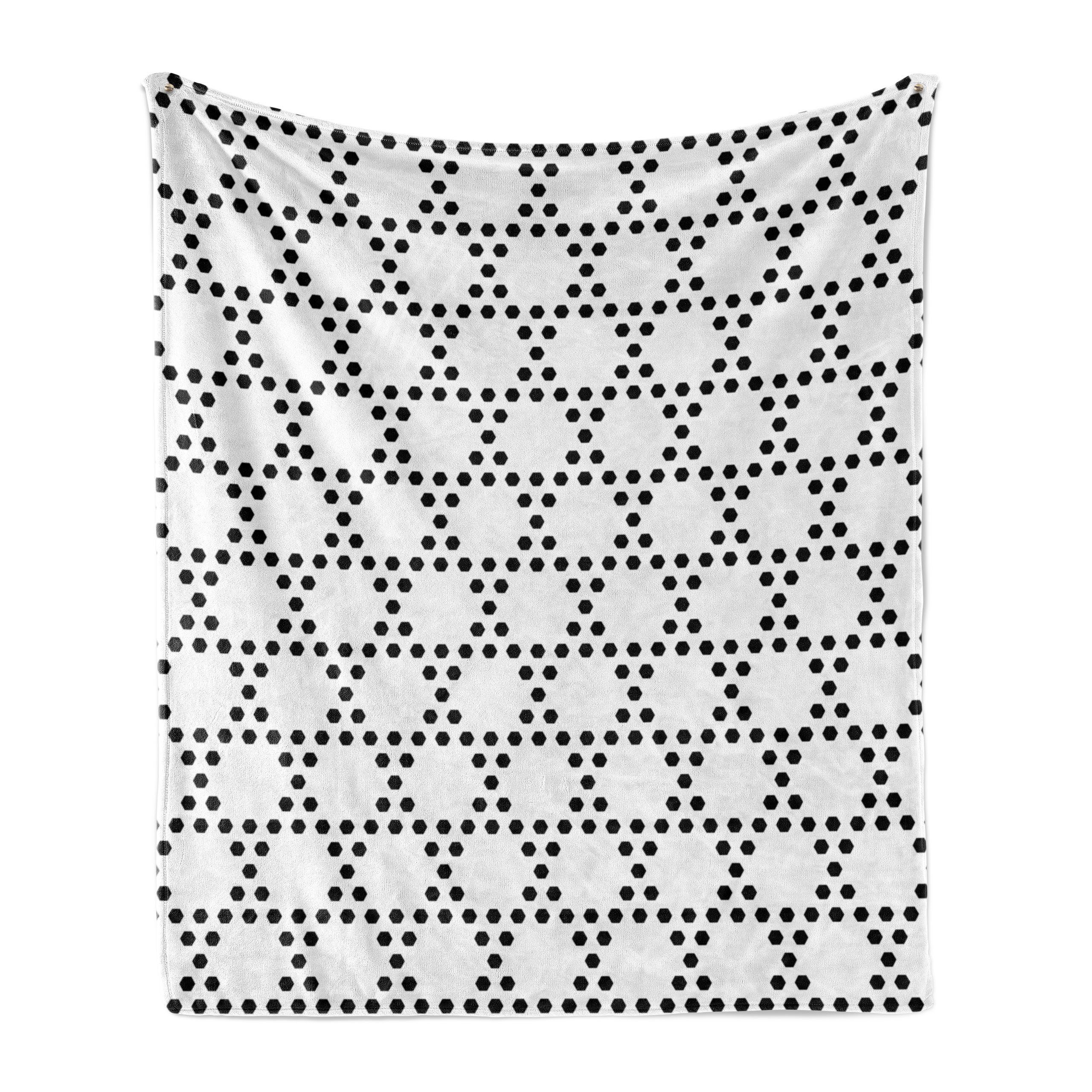 Wohndecke Gemütlicher Plüsch für den Innen- und Außenbereich, Abakuhaus, Schwarz und weiß geometrische Hexagons