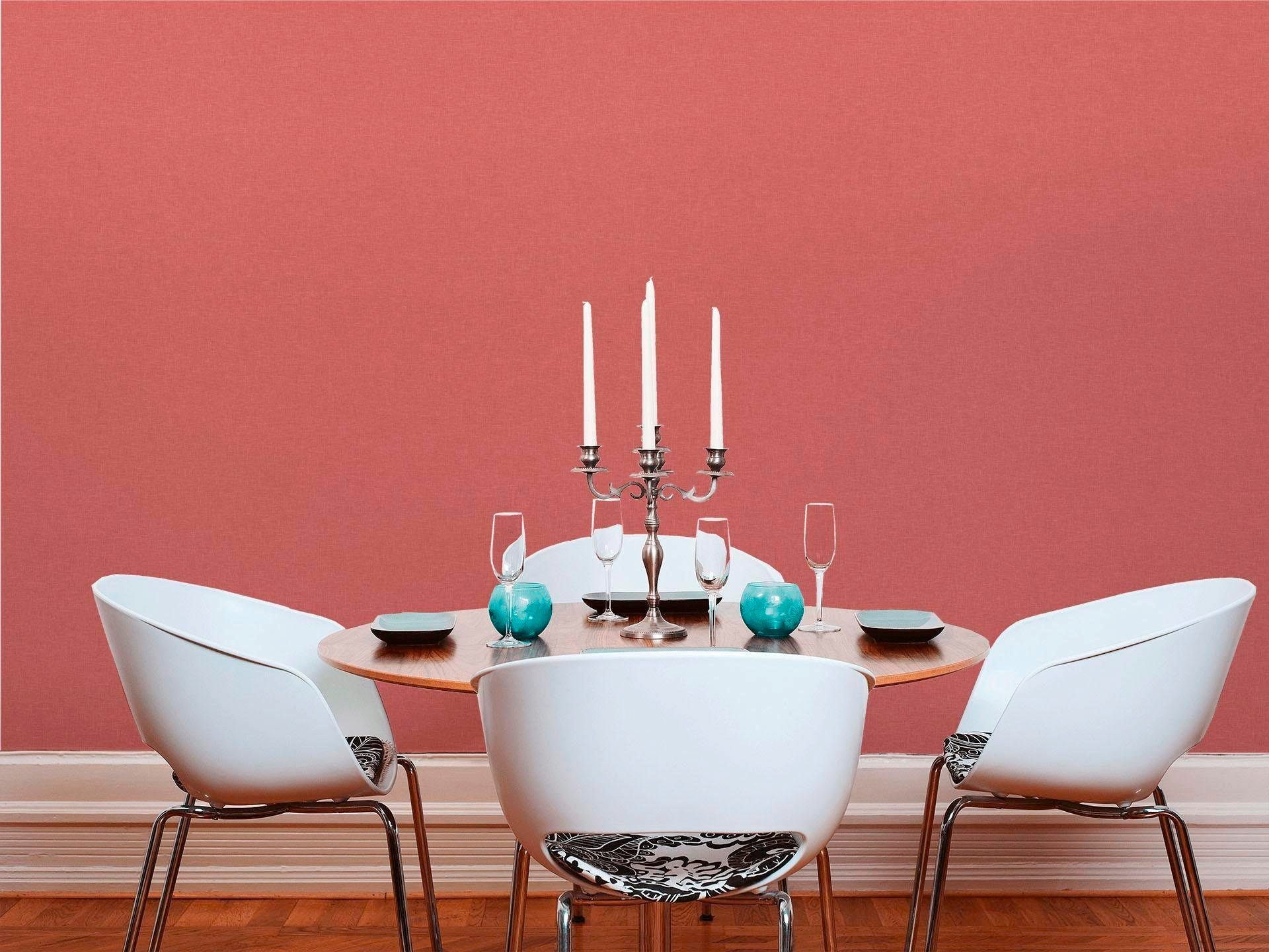 Vliestapete Linen Style, uni walls einfarbig, living rot