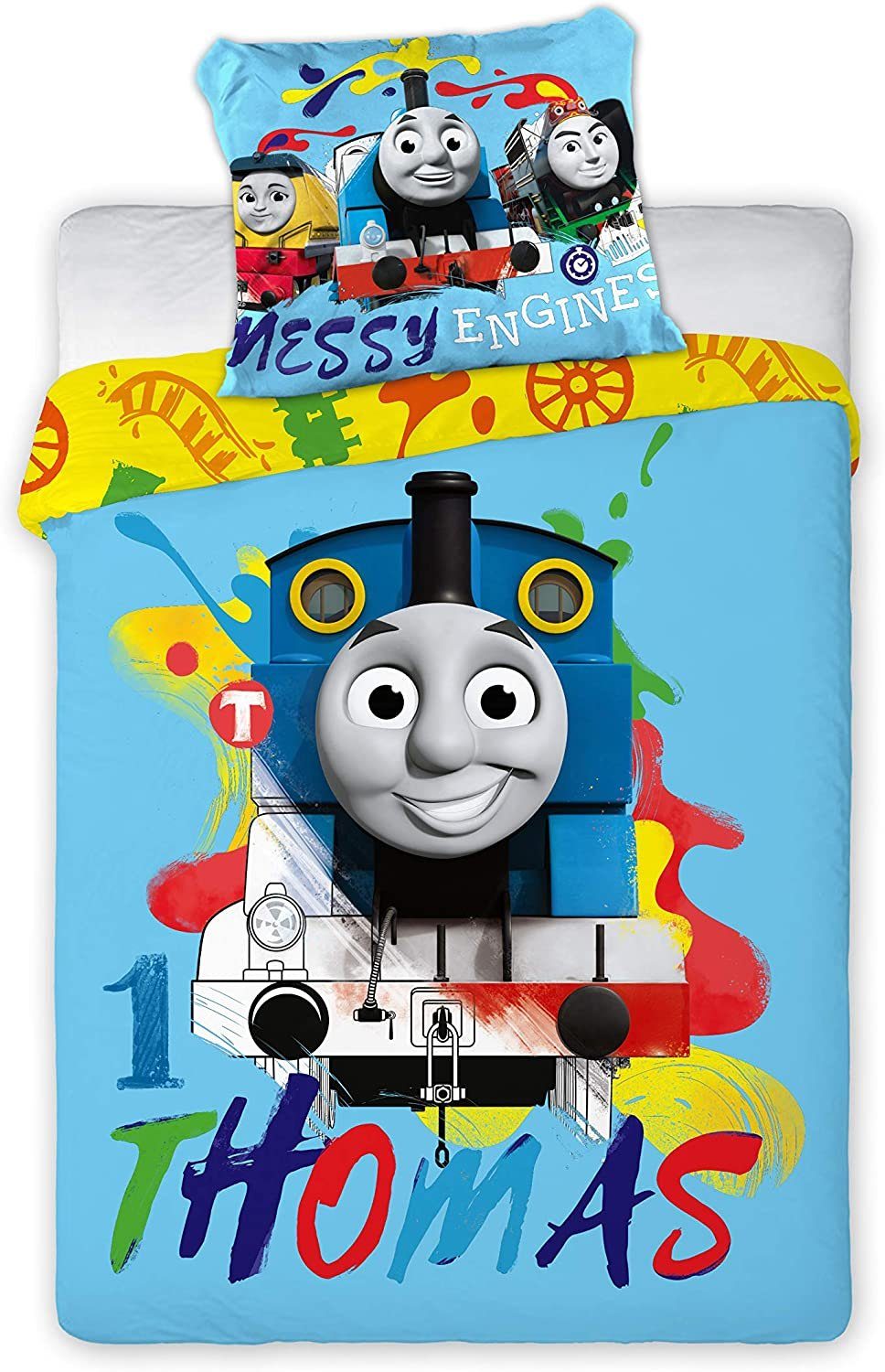 Bob der Baumeister Babybettwäsche Thomas die Lokomotive Kinder Baby Bettwäsche Kopfkissen Bettdecke 100, Renforcé, 2 teilig, 100% Baumwolle