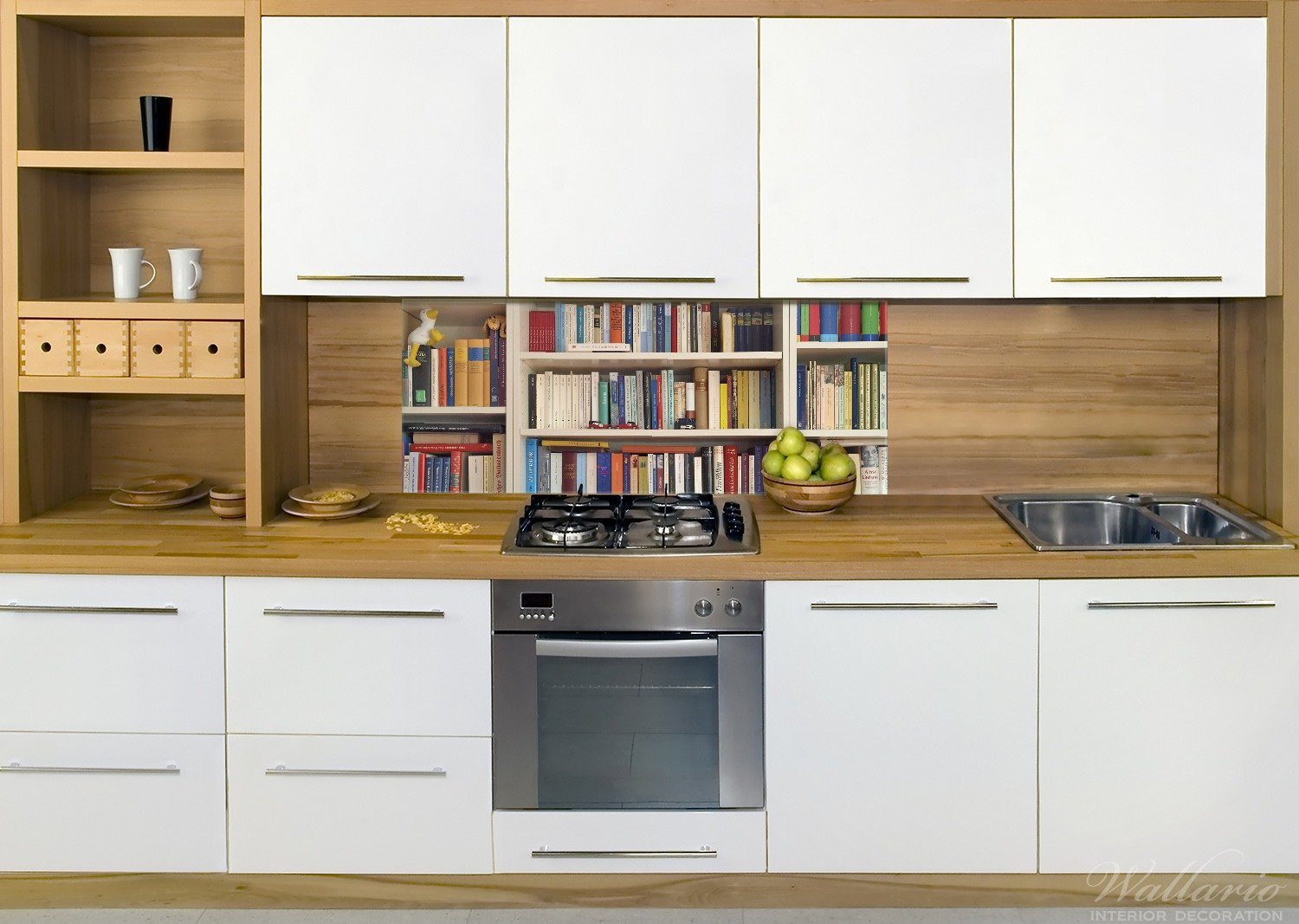 Küchenrückwand mit Bücherregal Büchern, unterschiedlichen Wallario (1-tlg) Weißes
