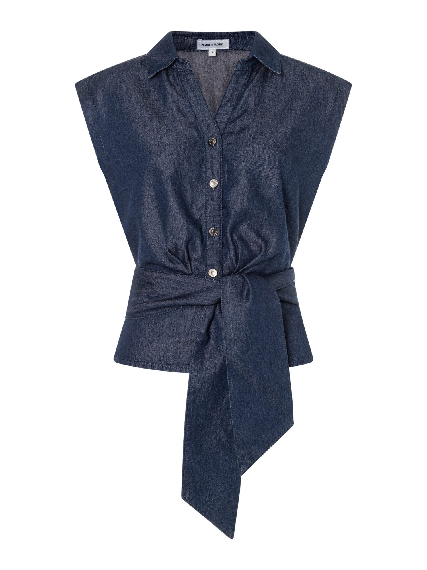 MORE&MORE Kurzarmbluse trendy Denimbluse, Schleife