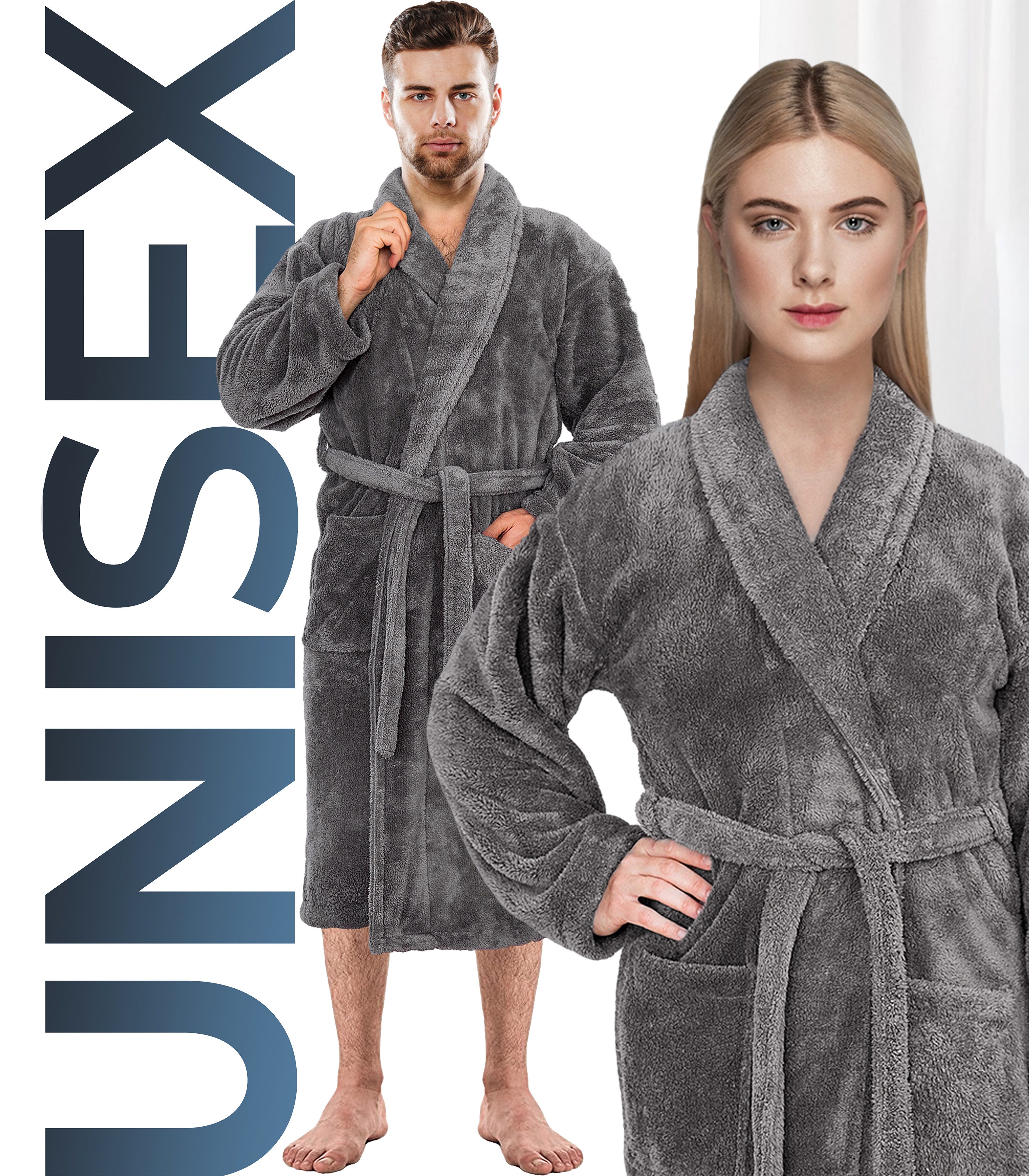 HAMMETEX Bademantel Bademantel unisex, ultraweicher & flauschiger Fleecemantel, Langform, Fleece, Schalkragen, Gürtel, ideal für Sauna & Spa, Hotelbademantel, Morgenmantel