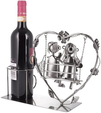 BRUBAKER Weinflaschenhalter Herz mit Liebespaar auf Schaukel Flaschenhalter, (inklusive Grußkarte), Weinhalter Metall Skulptur, romantisches Geschenk