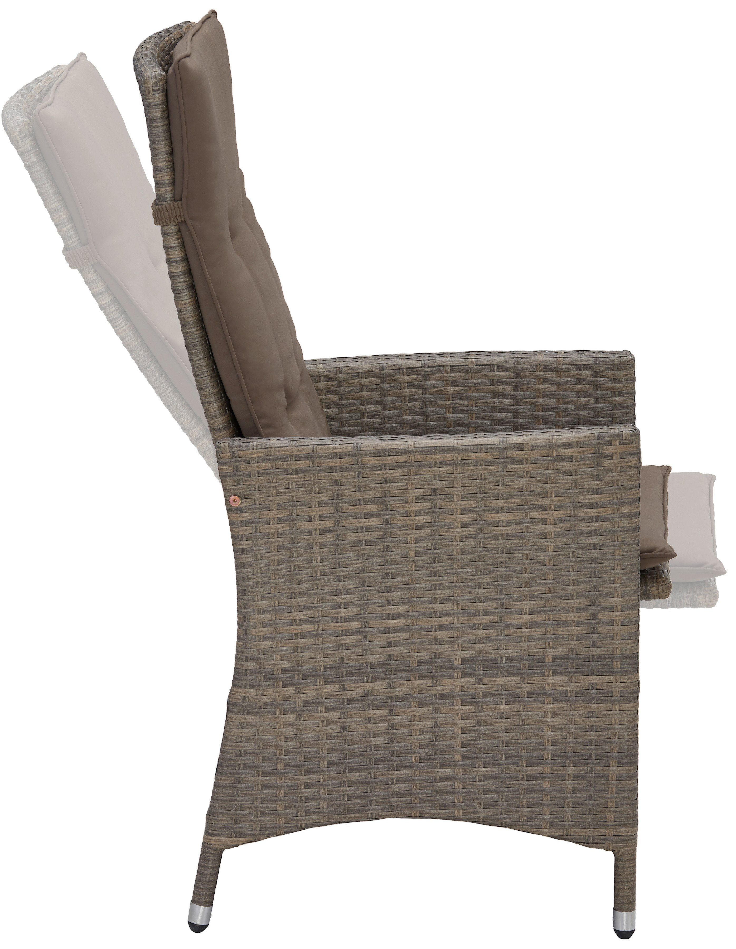 MERXX Garten-Essgruppe Valencia, TOPSELLER!, (6x verstellbare Relaxsessel, 1x Tisch 150x80 cm, inkl. Auflagen), Aluminium, Polyrattan, geeignet für 6 Personen