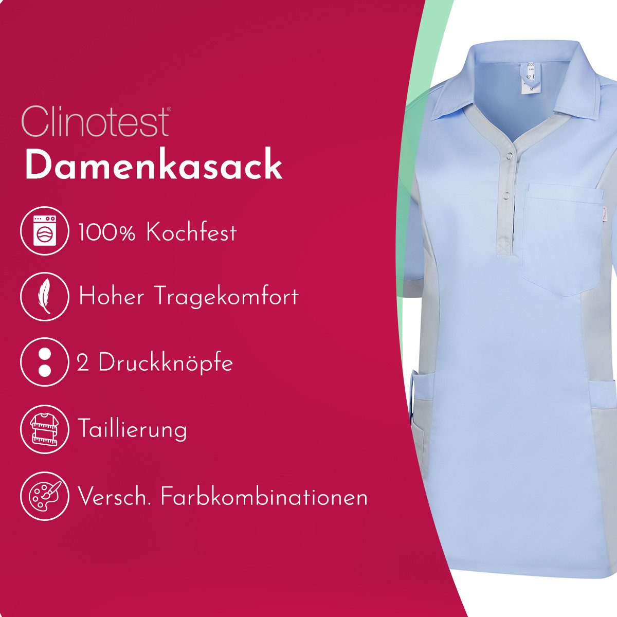 Clinotest Funktionsbluse Damenkasack "Julia", Schlupfkasack/Pflegekasack, verschiedene Farben – Bild 2 von 5