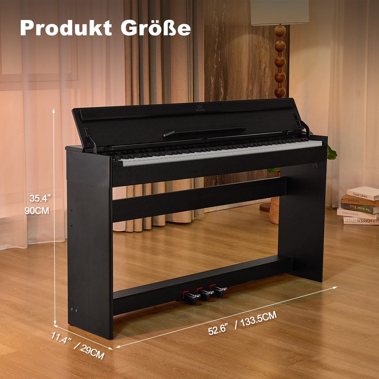 MUSTAR Digitalpiano mit Bluetooth, 3 Pedalen & Stereolautsprechern, 88 Tasten (1-St), Aufzeichnung, Halb-offene Abdeckung, Halbgewichtete Tasten