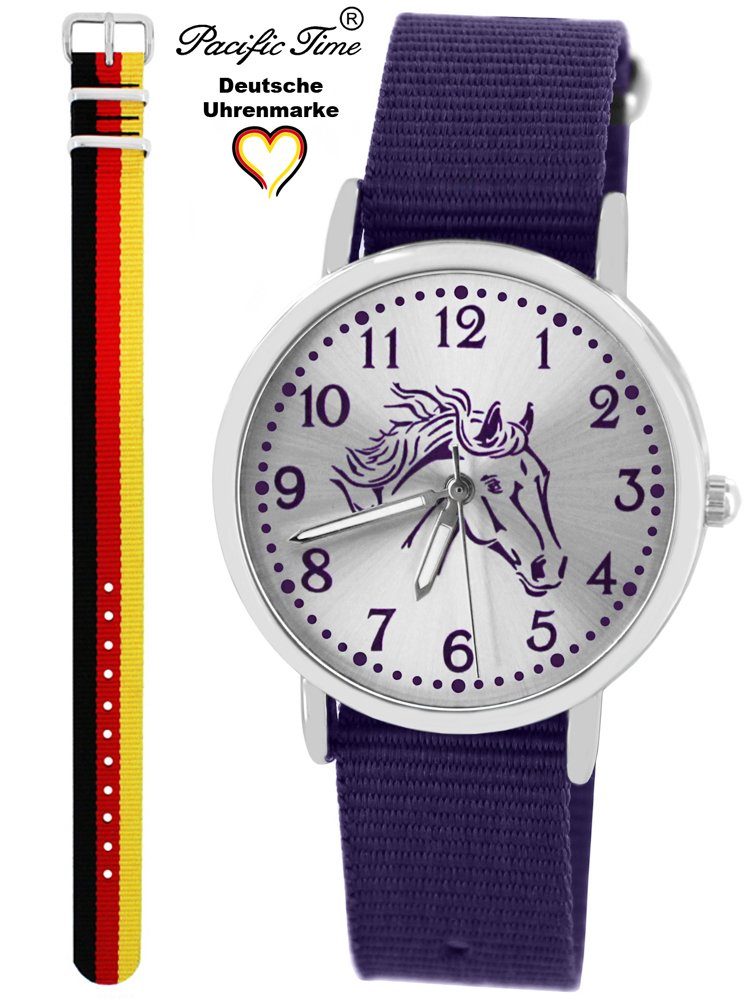 Pacific Time Quarzuhr Set und Deutschland Design Match Armbanduhr - Kinder Mix violett violett und Gratis Versand Wechselarmband, Pferd