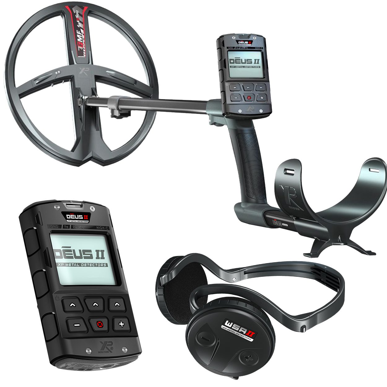 XP Metal Detectors Metalldetektor XPDEUS 2 II 34 FMF RC WSA II Komplettset, Große 28x34cm Suchspule, WSA II Funkkopfhörer