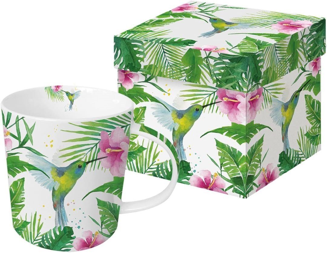 PPD Becher Porzellan Tasse - Becher mit Geschenkbox, Trend Mug Tee - Kaffee, Porzellan Kollektion Kolibri, Frühling Vogel - Tiere / Sommer Blumen