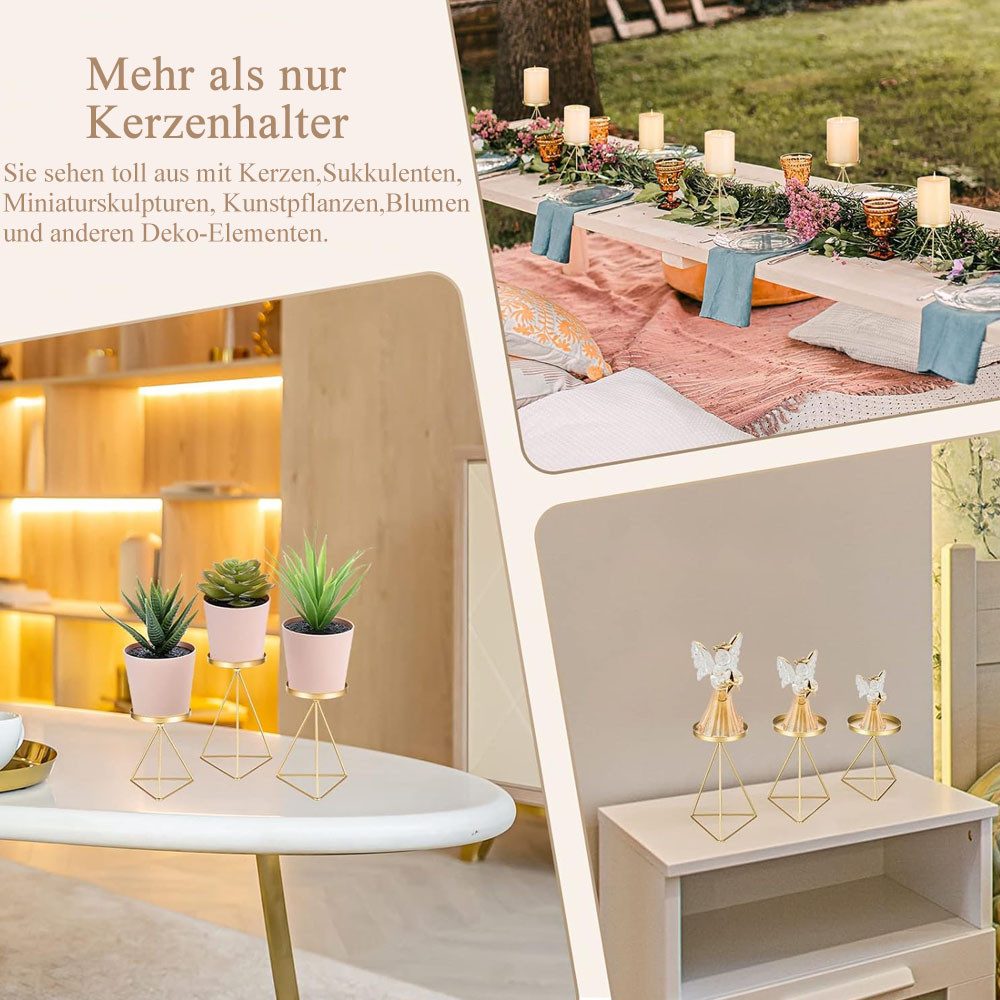 AFKSMILE Kerzenständer Kerzenleuchter Metall 3er Set, Eisen Kerzenhalter für Stumpenkerzen, Vintage Kerzen Ständer Tischdeko für Hochzeit Wohnzimmer Weihnachten – Bild 4 von 5