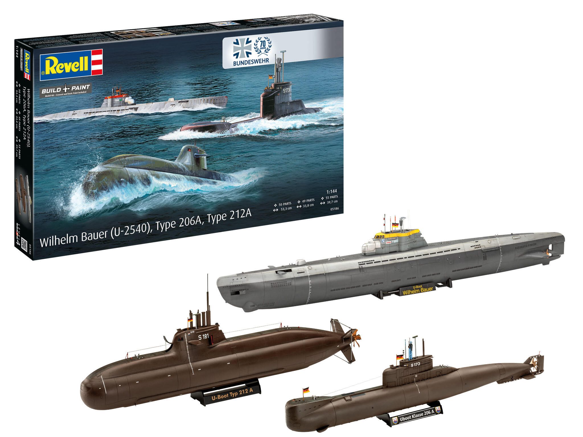 Revell® Modellbausatz Revell 5186 1:144 70 Jahre Bundeswehr Uboot Wilhelm Bauer,Type 206A,Cl