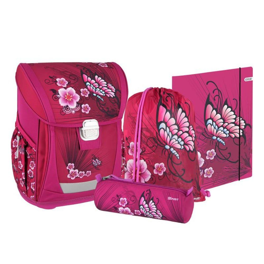 Spirit Schulranzen Schulranzen-Set "FLOWERS'" Blumen mit Schmetterling - 4 teilig