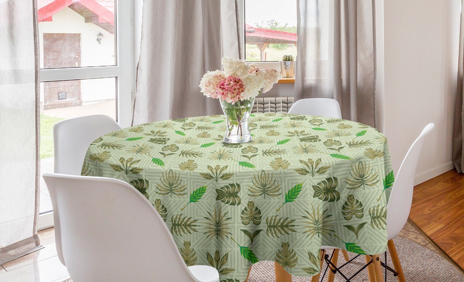 Abakuhaus Tischdecke Kreis Tischdecke Abdeckung für Esszimmer Küche Dekoration, Exotisch Asymmetrische Tropical Leave