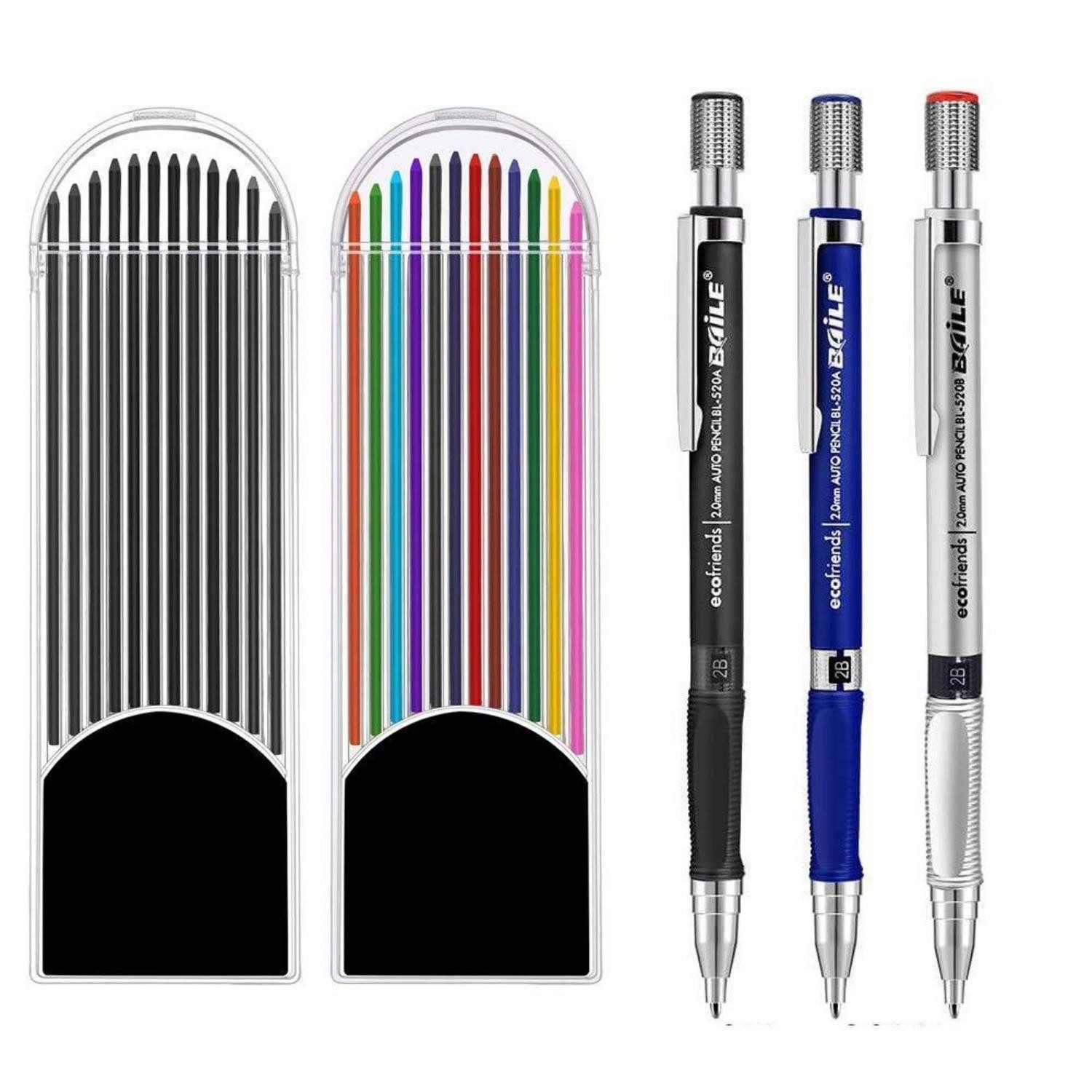 LuxusKollektion Druckbleistift Druckbleistift-Set 2.0mm 3 Stück Bunt/Schwarz