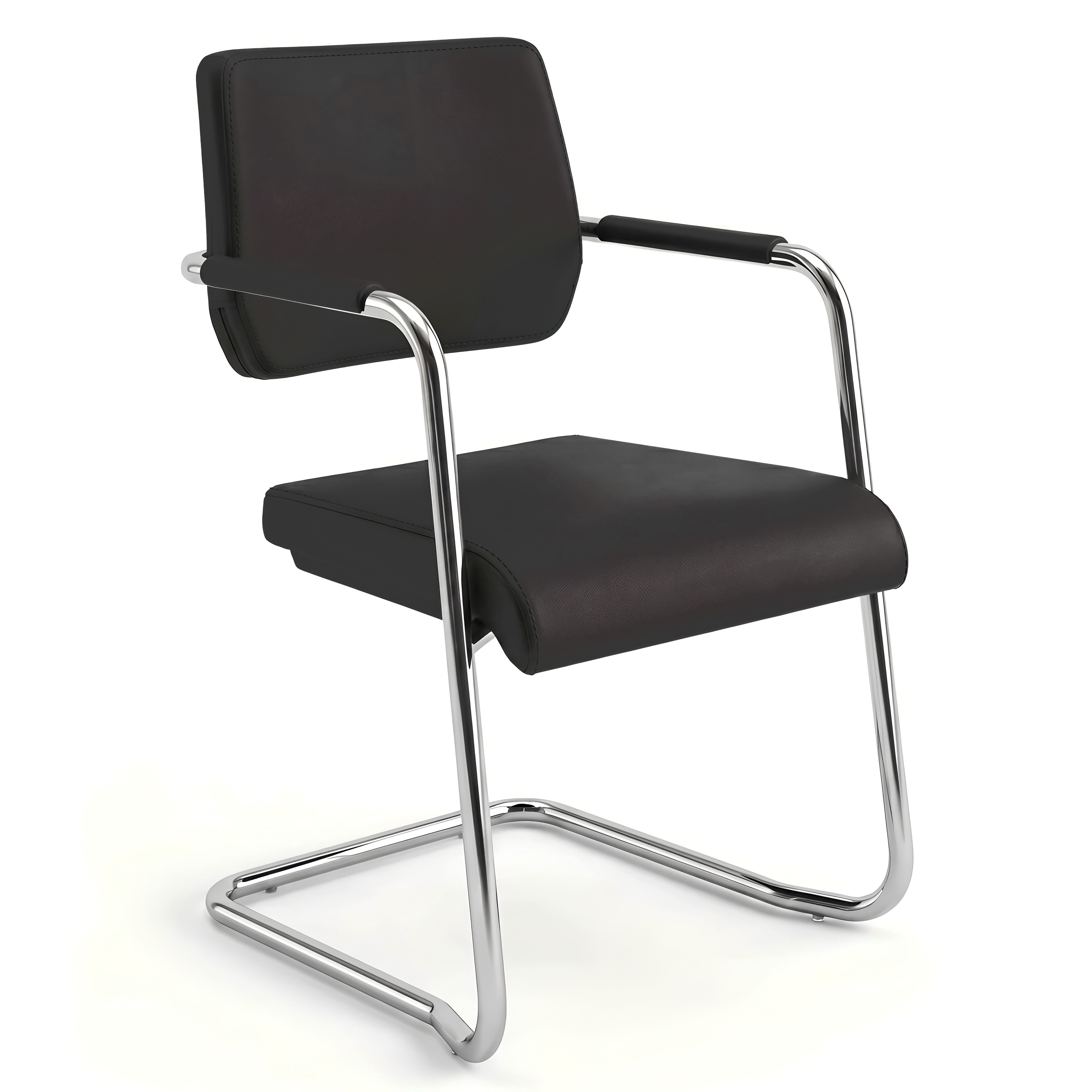 Versee Besucherstuhl Konferenzstuhl V1207 Echtleder Schwarz - robust und stabil, bis 150kg (Freischwinger für Home Office und Büro), gepolstert, stapelbar, echtes Leder