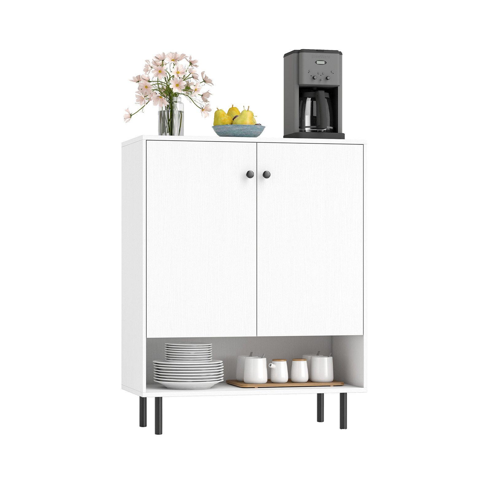 COSTWAY Sideboard, Holz, Küchenschrank mit verstellbaren Ablagen Anrichtesc günstig online kaufen