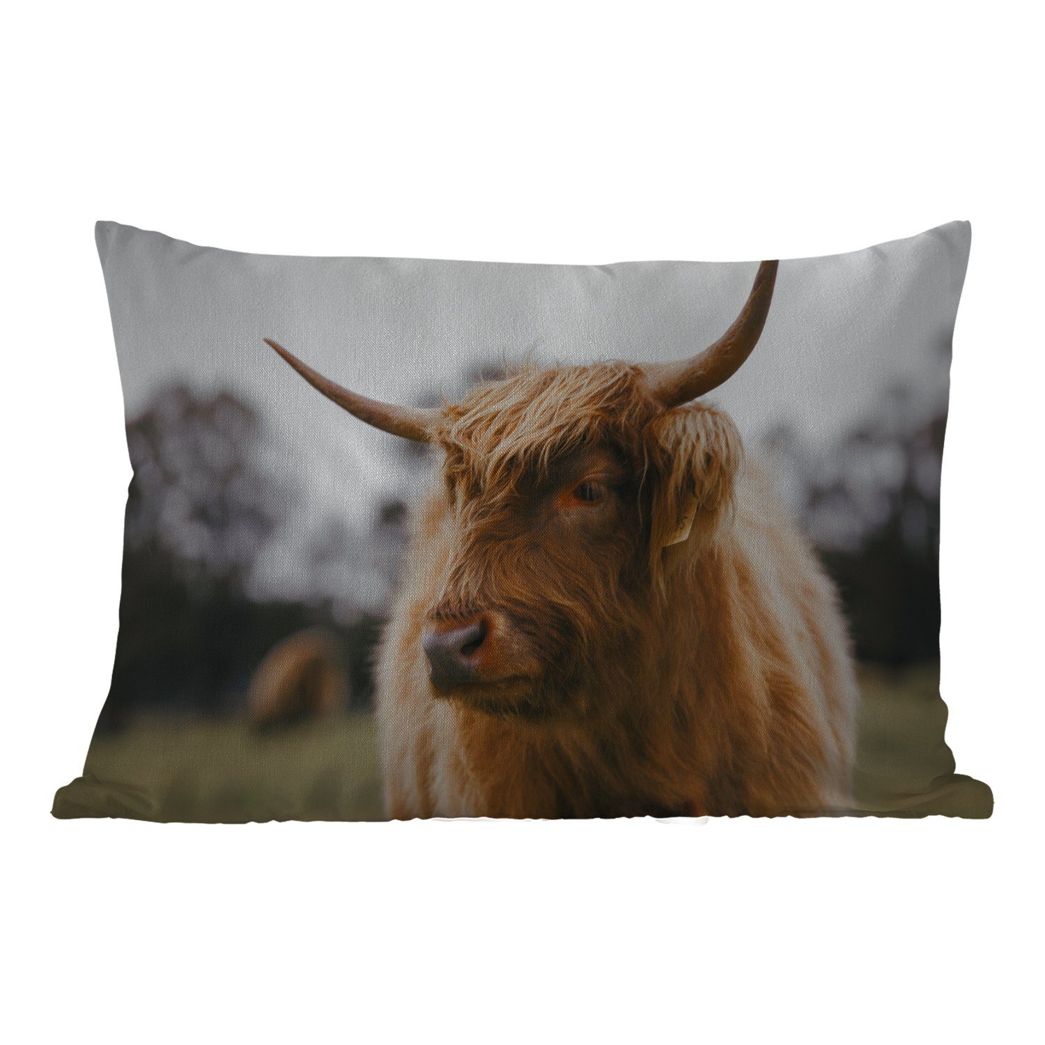 MuchoWow Tiere - Dekokissenbezug, Kissenhülle Schottischer Polyester, Dekokissen Outdoor-Dekorationskissen, - Hörner, Highlander