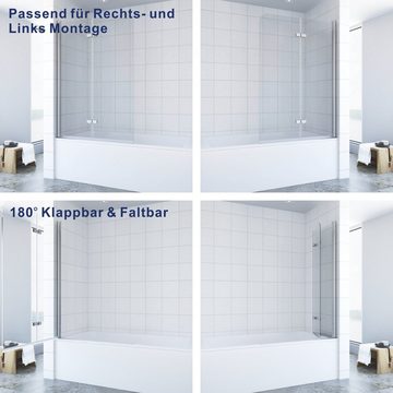 AQUABATOS Badewannenaufsatz Badewannenaufsatz faltbar Glas Badewannenfaltwand Duschabtrennung, Einscheiben-Sicherheitsglas (ESG) 5 mm