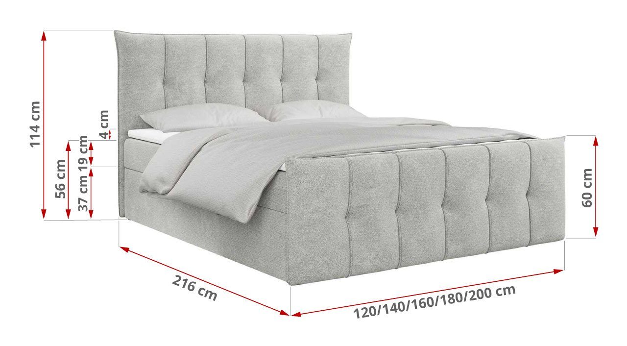 Doppelbett Bettkasten MKS Polsterbett für Schlafzimmer Boxspringbett - PREMIUM MÖBEL Kopfteil mit 11, mit