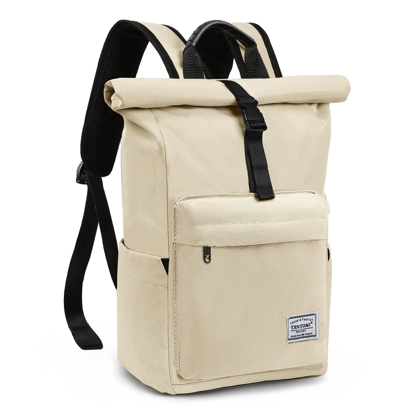 TAN.TOMI Cityrucksack Rolltop Rucksack Damen Herren, Rucksack Laptop Tasche 15,6 Zoll (Damen Herren weit öffenbar, Rolltop Rucksack wasserabweisend), Backpack Daypack für Schule,Fahrradfahren,Freizeit und Reise