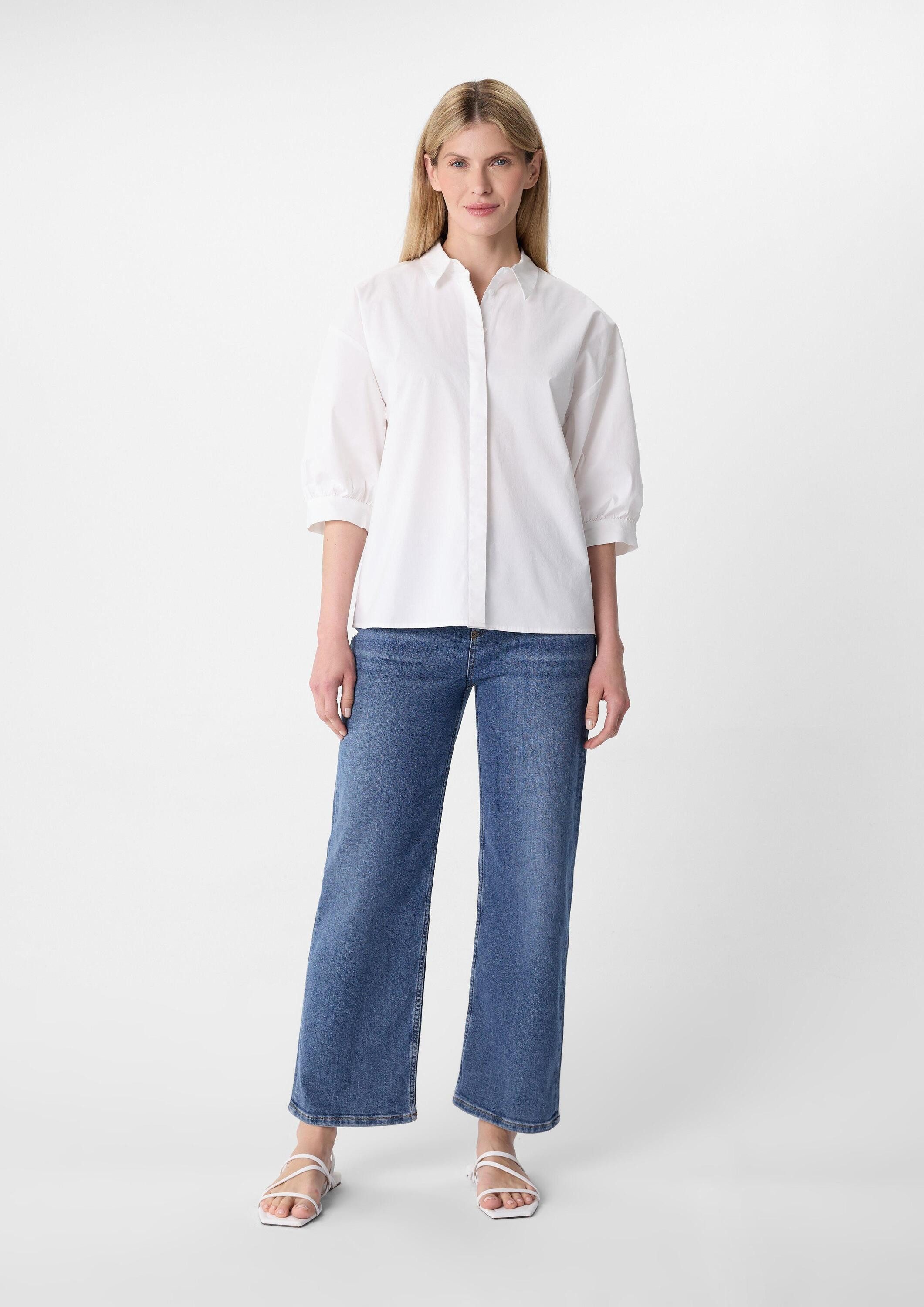 comma Kurzarmbluse Bluse Hemdbluse aus Popeline im Loose Fit
