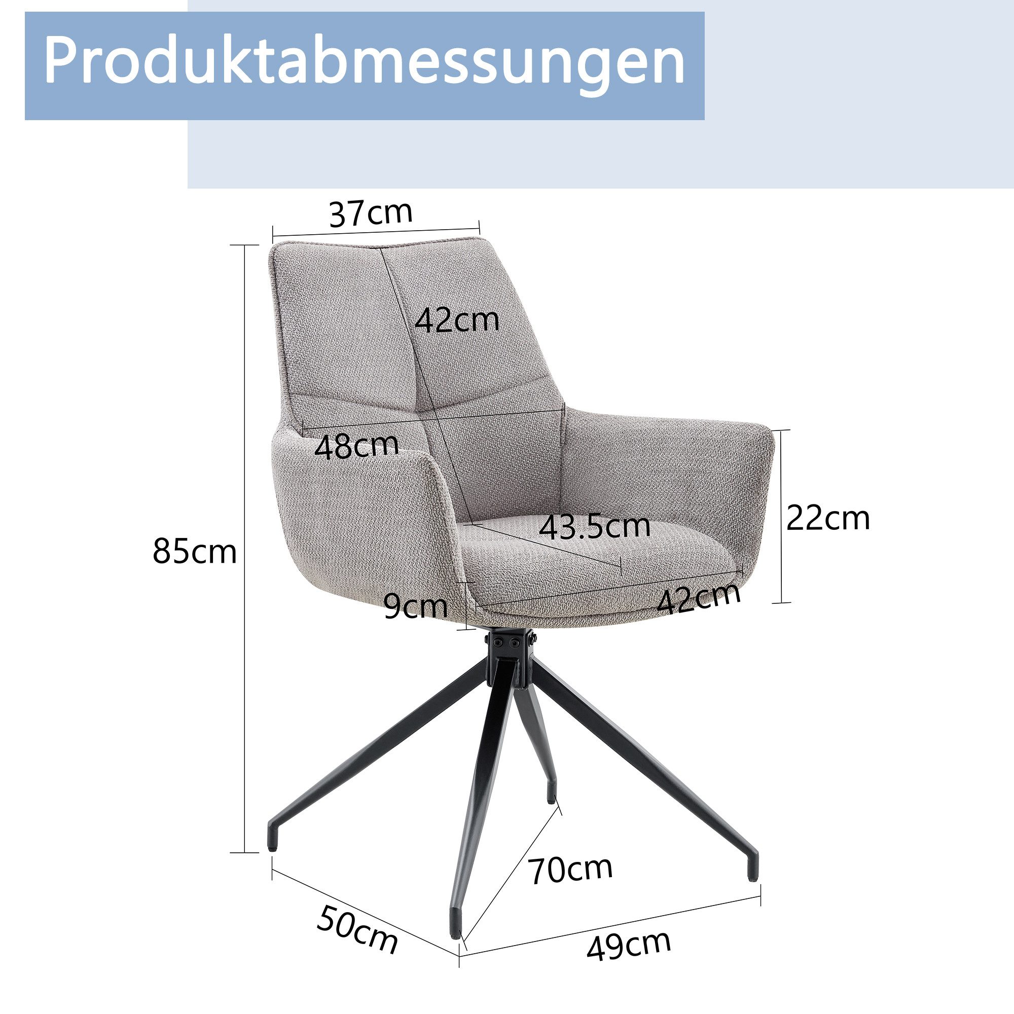 JUFU Drehstuhl 2er Set drehbar 360°mit Lehne & Metallbeine, Polsterstuhl (2 St), Küchenstuhl & Esszimmerstuhl, Stabile Metallbeine
