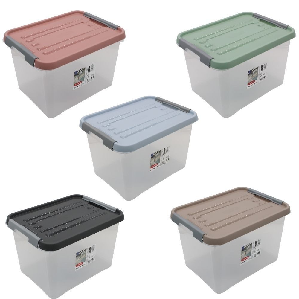 Curver Hängeaufbewahrung Curver Aufbewahrungsbox 20L 5er Set Stapelbar Regalbox Bunte Deckel (5 St), Mit Deckel