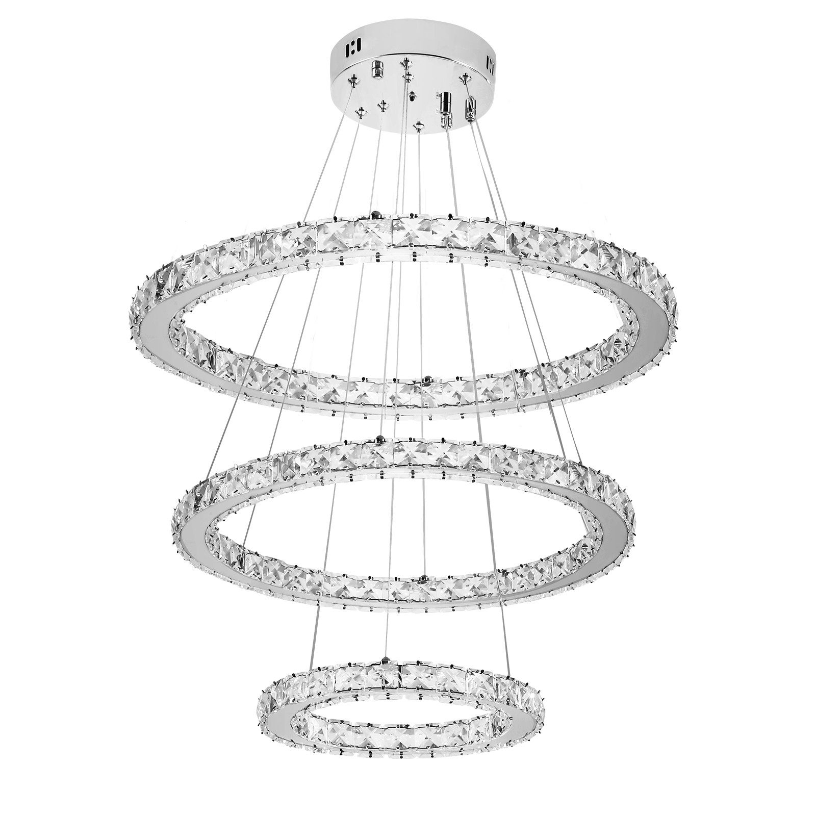 FIVMEN LED Deckenleuchte Pendelleuchten 48W/72W/96W Hängelampe Kronleuchter Dimmbar, LED fest integriert, Kristall Hängeleuchte 2 Ringe/3 Ringe
