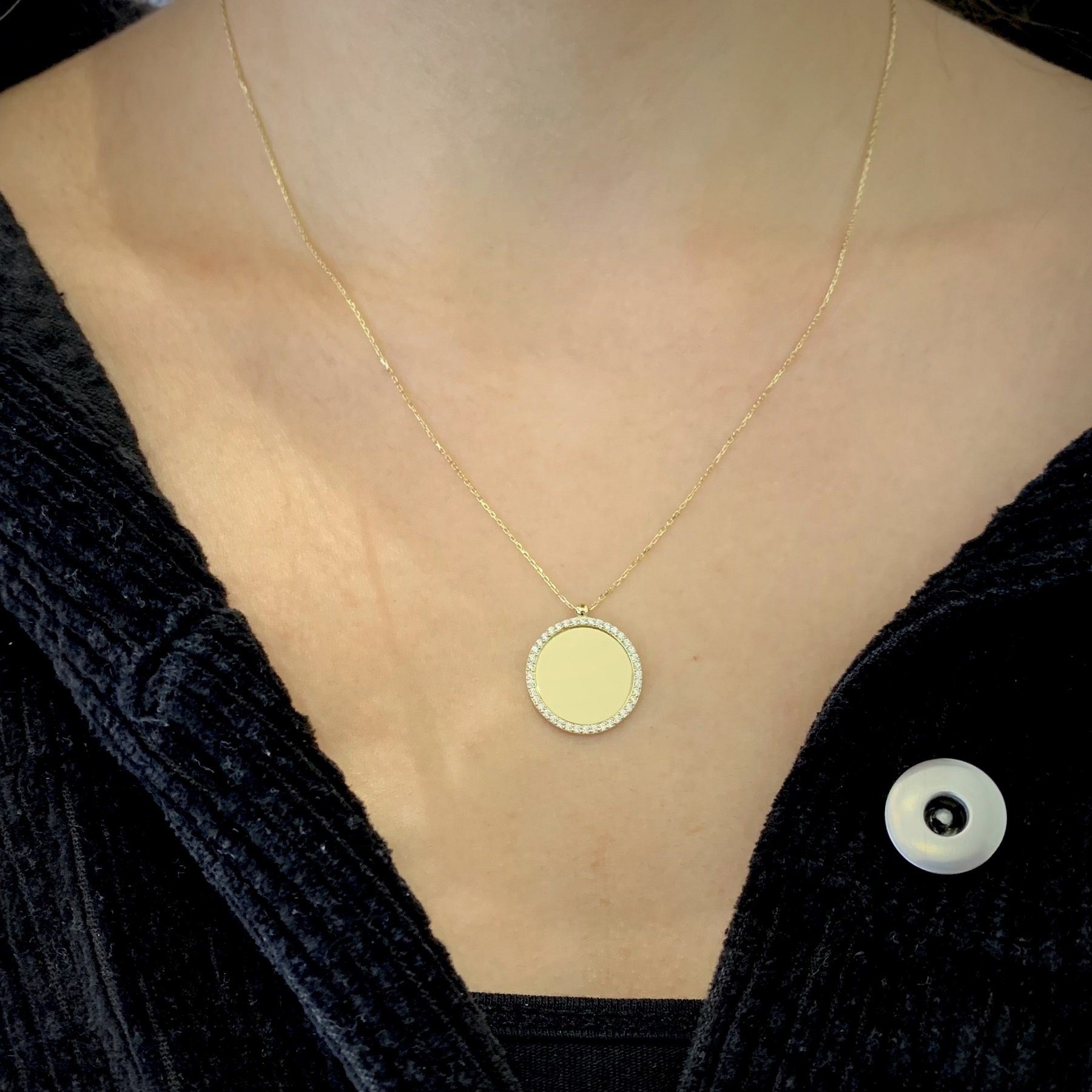 Stella-Jewellery Collier 585er Kette mit Gravurplatte mit Zirkonia -Ø22,5, Collierkette mit Gravurplatte und Zirkonia – Bild 3 von 4