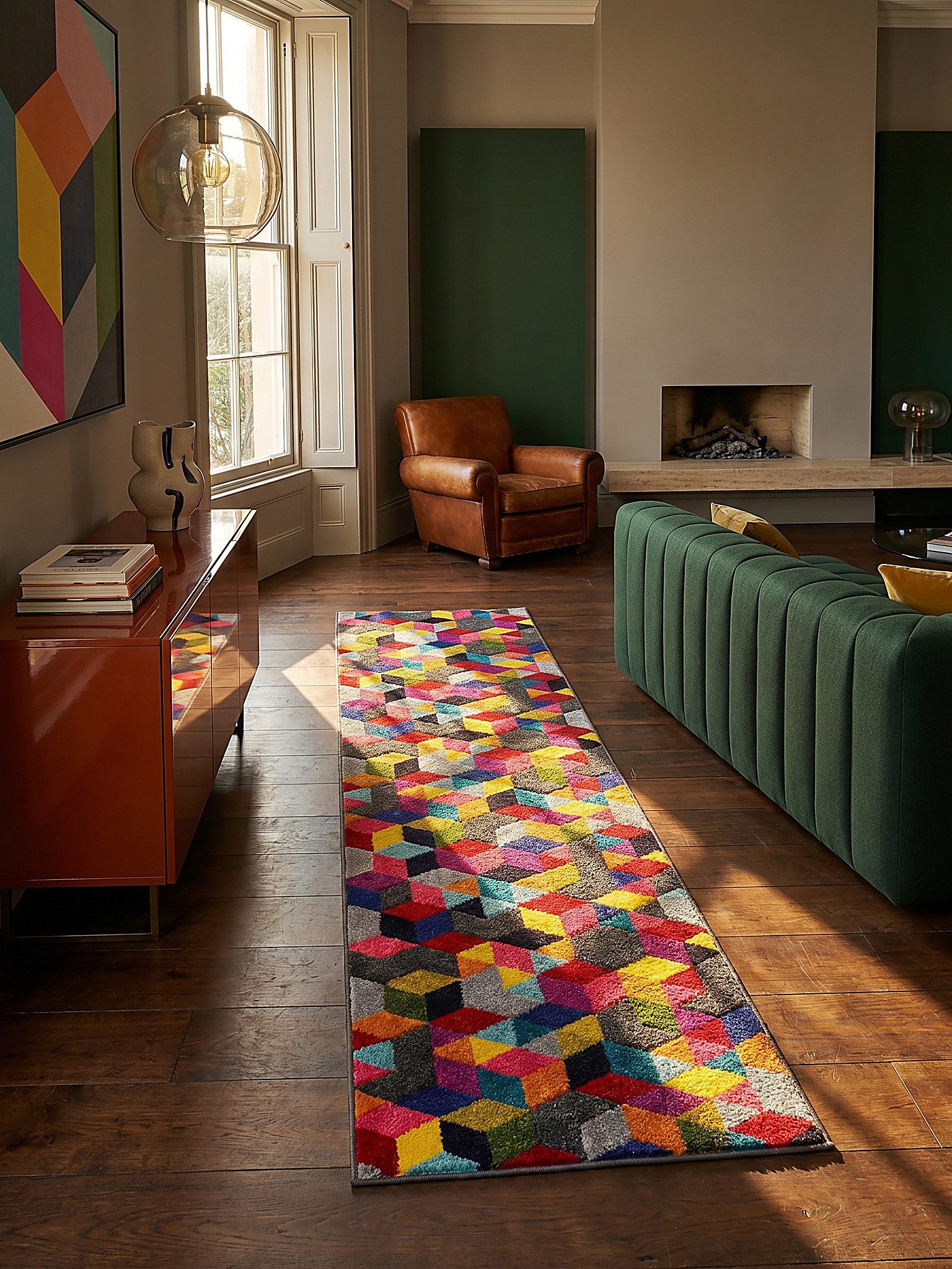 KADIMA DESIGN Teppich MEON Teppich modern Flur robust Geometrie geometrisch 66x230 Multi, Läufer, Höhe: 15 mm, 100% Polypropylen, 11 mm …