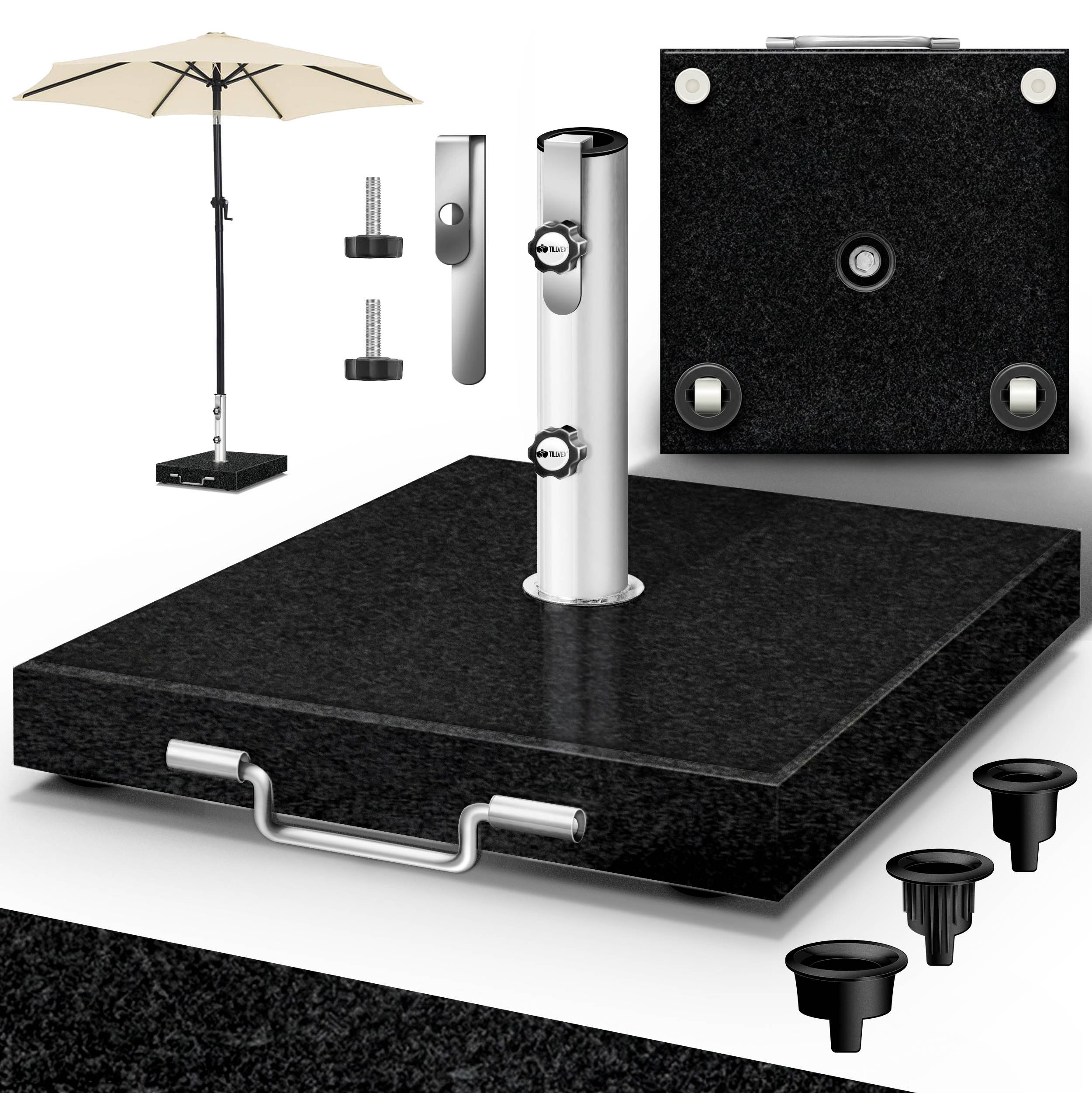 tillvex Sonnenschirm tillvex Granit Sonnenschirmständer, Balkonschirmständer für Schirmstöcke 16-48 mm & 300cm Schirmdurchmesser, Sonnenschirm, Granit Sonnenschirmständer
