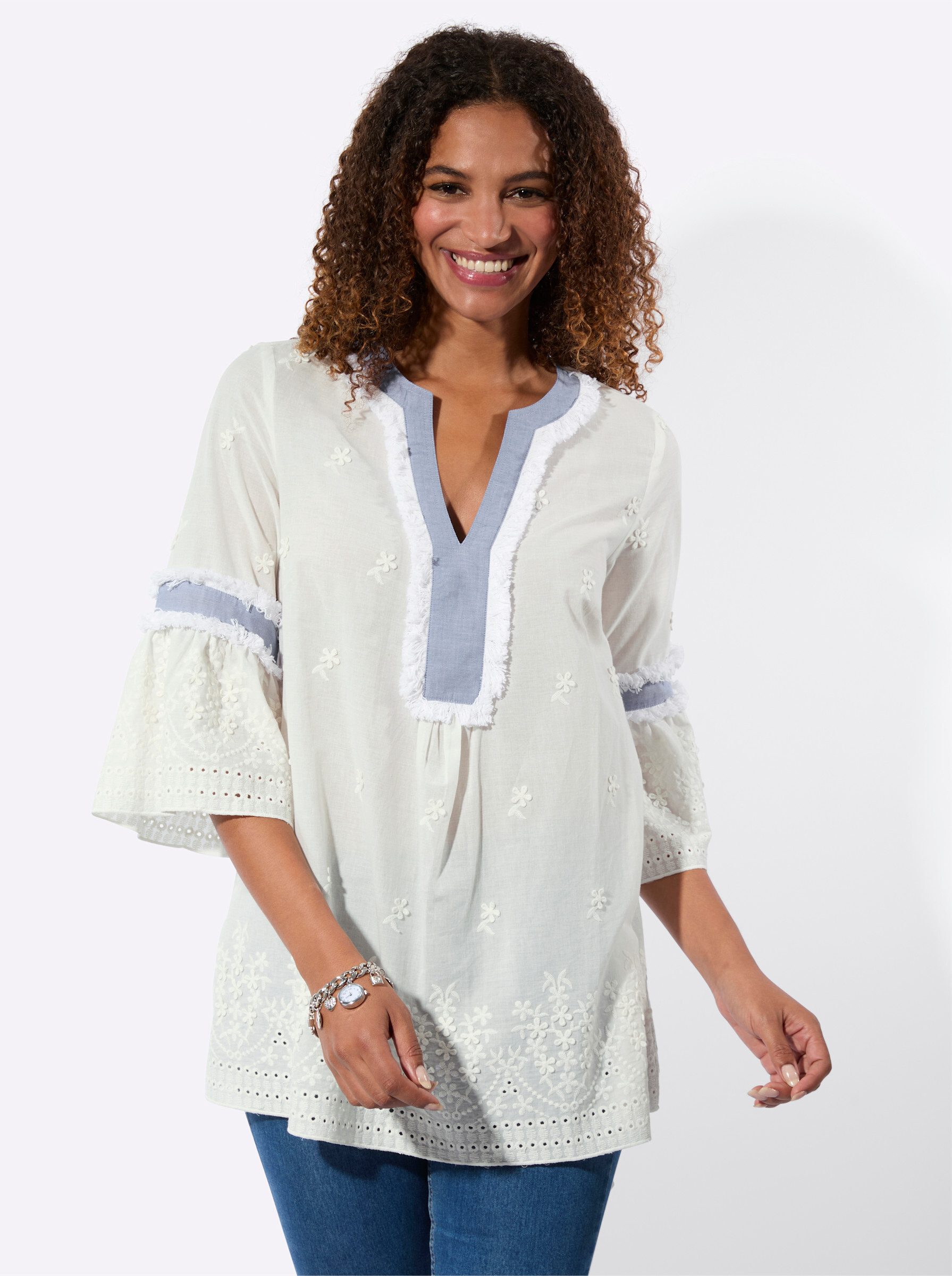 Klassische Bluse Tunika 3/4-Arm