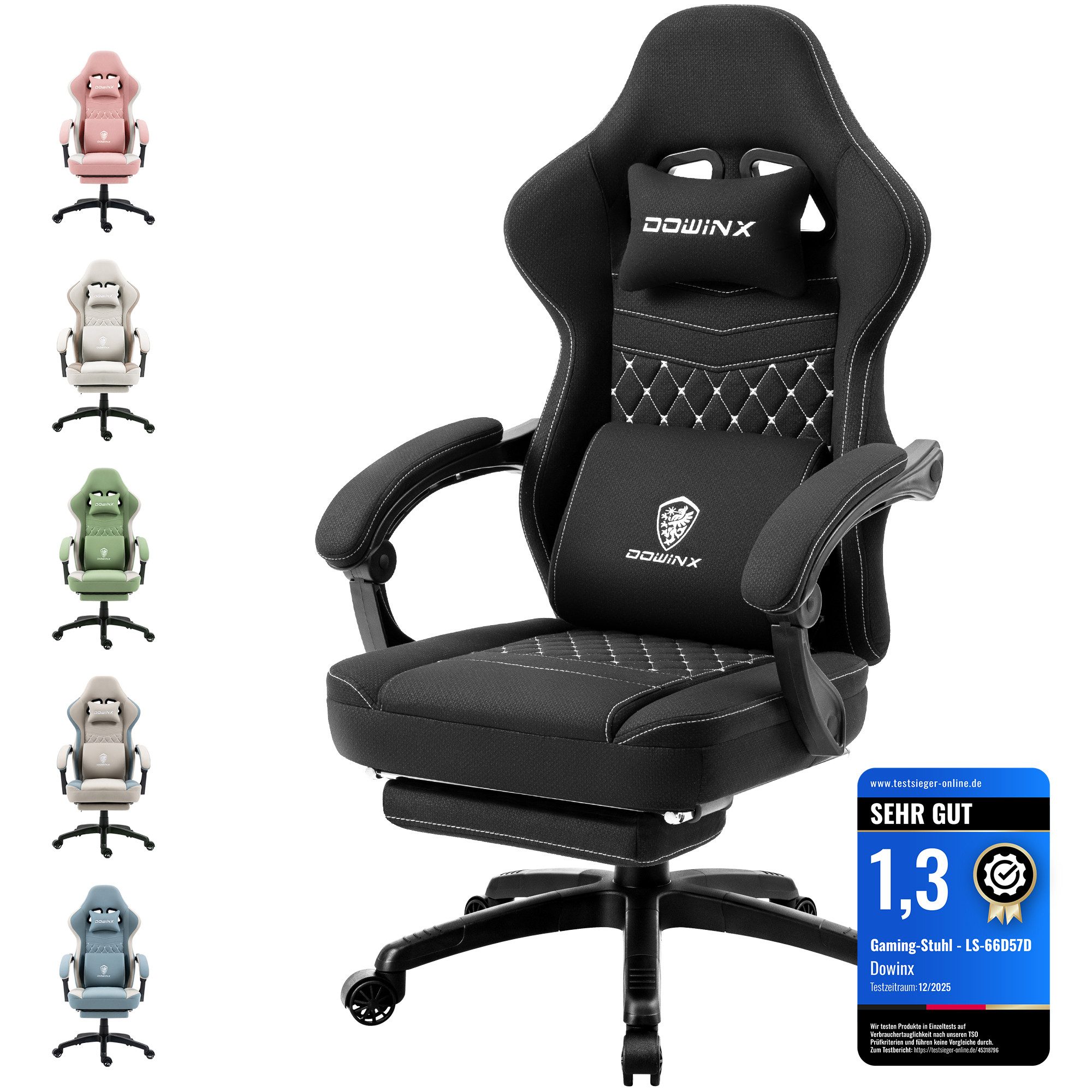 Dowinx Gaming-Stuhl Stoff mit Taschenfederkissen, Gaming Sessel mit Fußstütze, Ergonomischer Bürostuhl