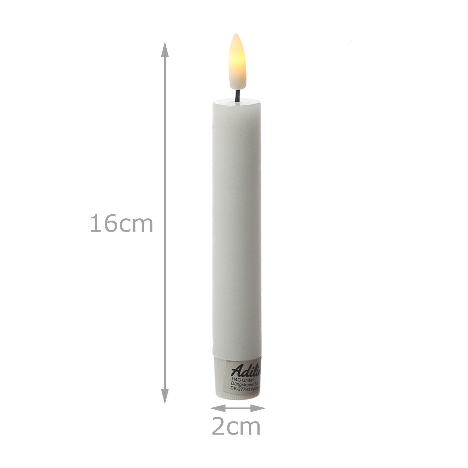 Adilina LED-Kerze LED Stabkerzen Tafelkerzen Dinner Spitzkerzen rustikal 16cm weiß 2St, warmweiß (2100K bis 3000K) – Bild 5 von 5