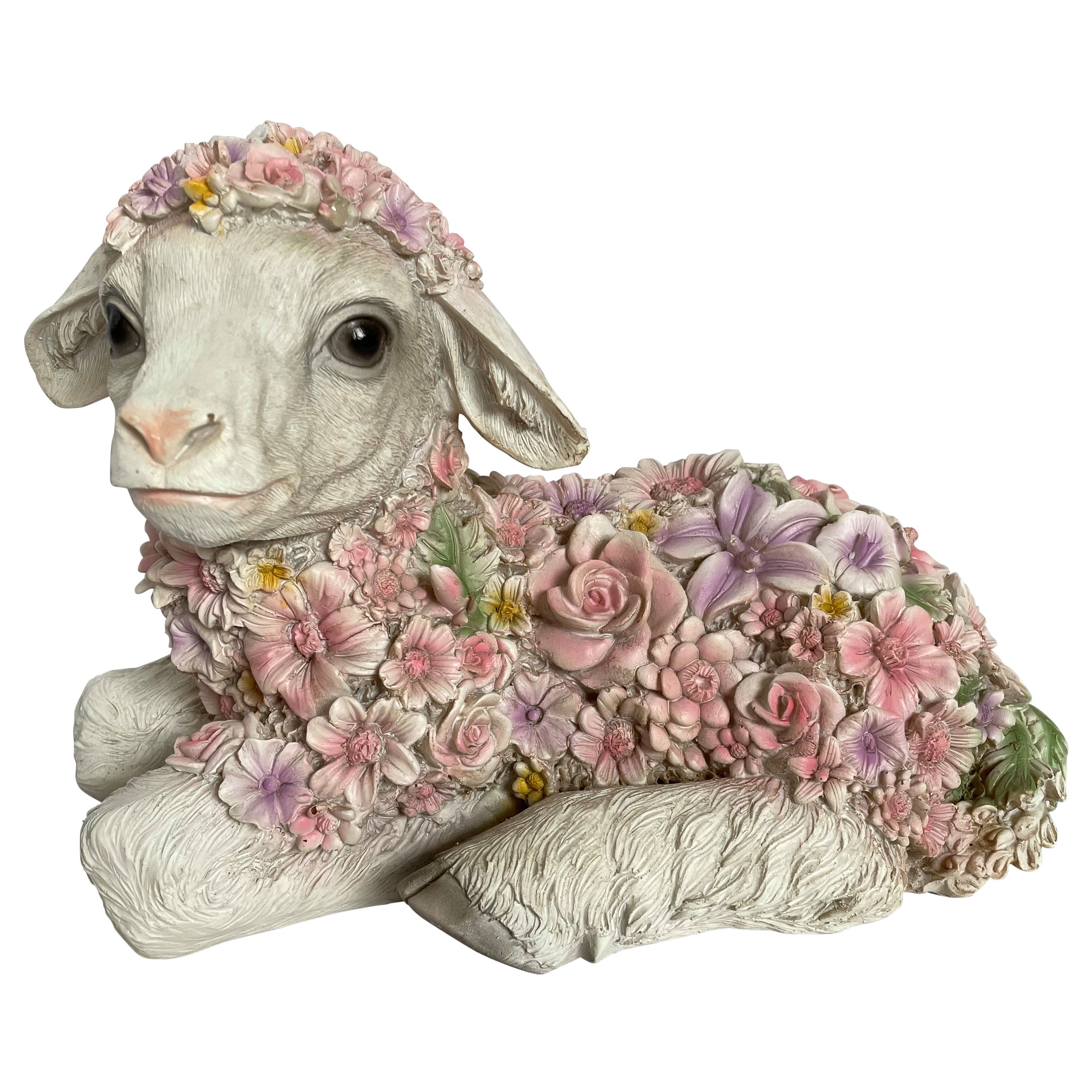 Online-Fuchs Gartenfigur süßes LIEGENDES SCHAF mit Blumen verziert Lamm Dek günstig online kaufen