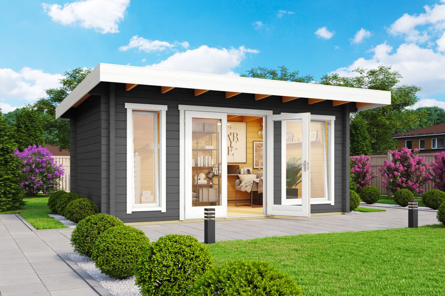 LASITA MAJA Gartenhaus Lasita Maja Ferienhaus Dorset Platinum, Modell 2, Platinum, 70 mm, 510 x 360 x 238 cm, carbongrau