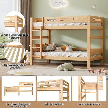 OKWISH Etagenbett Kinderbett Gästebett Holzbett (aufgeteilt in 2 Einzelbetten,stabiler Kiefernholzrahmen, 90x200cm), ohne Matratze