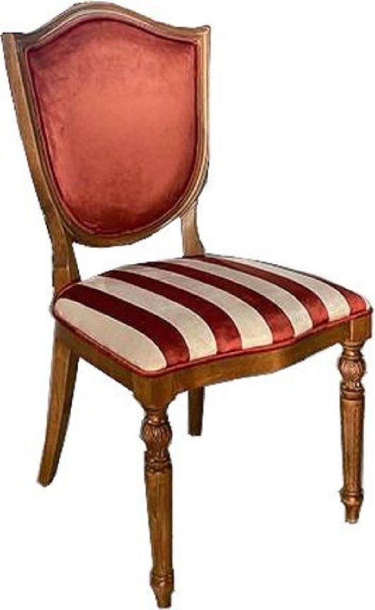 / Esszimmer - Deco Möbel Braun Art Esszimmerstuhl mit Eleganter Massivholz Deco - Casa Stuhl Esszimmer Art Stuhl Luxus Möbel Weiß / Streifen Padrino Bordeauxrot -