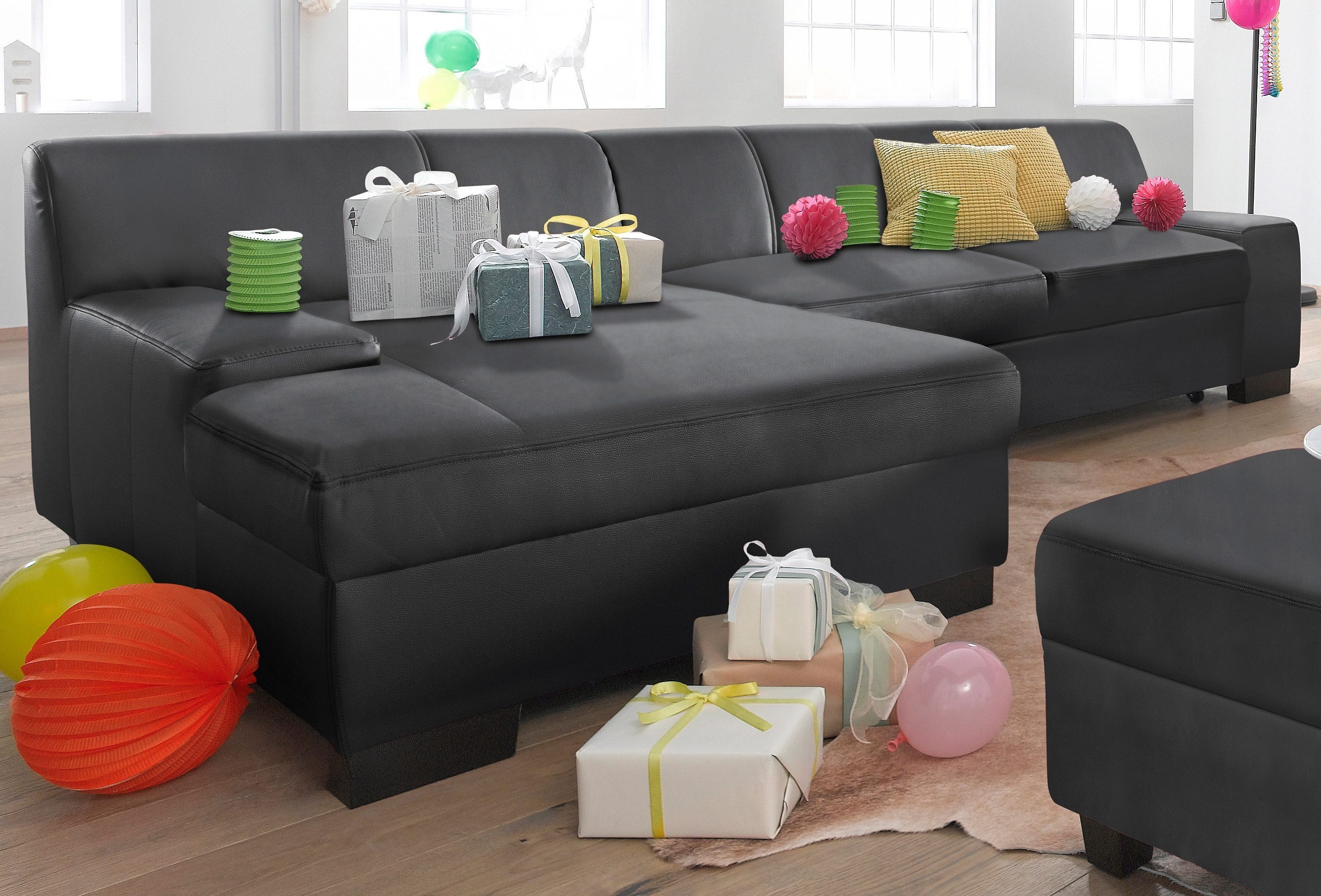 DOMO collection Ecksofa Norma, elegant & modern, mit flachen Armlehnen, Breite 268cm, L-Form, wahlweise mit Bettfunktion