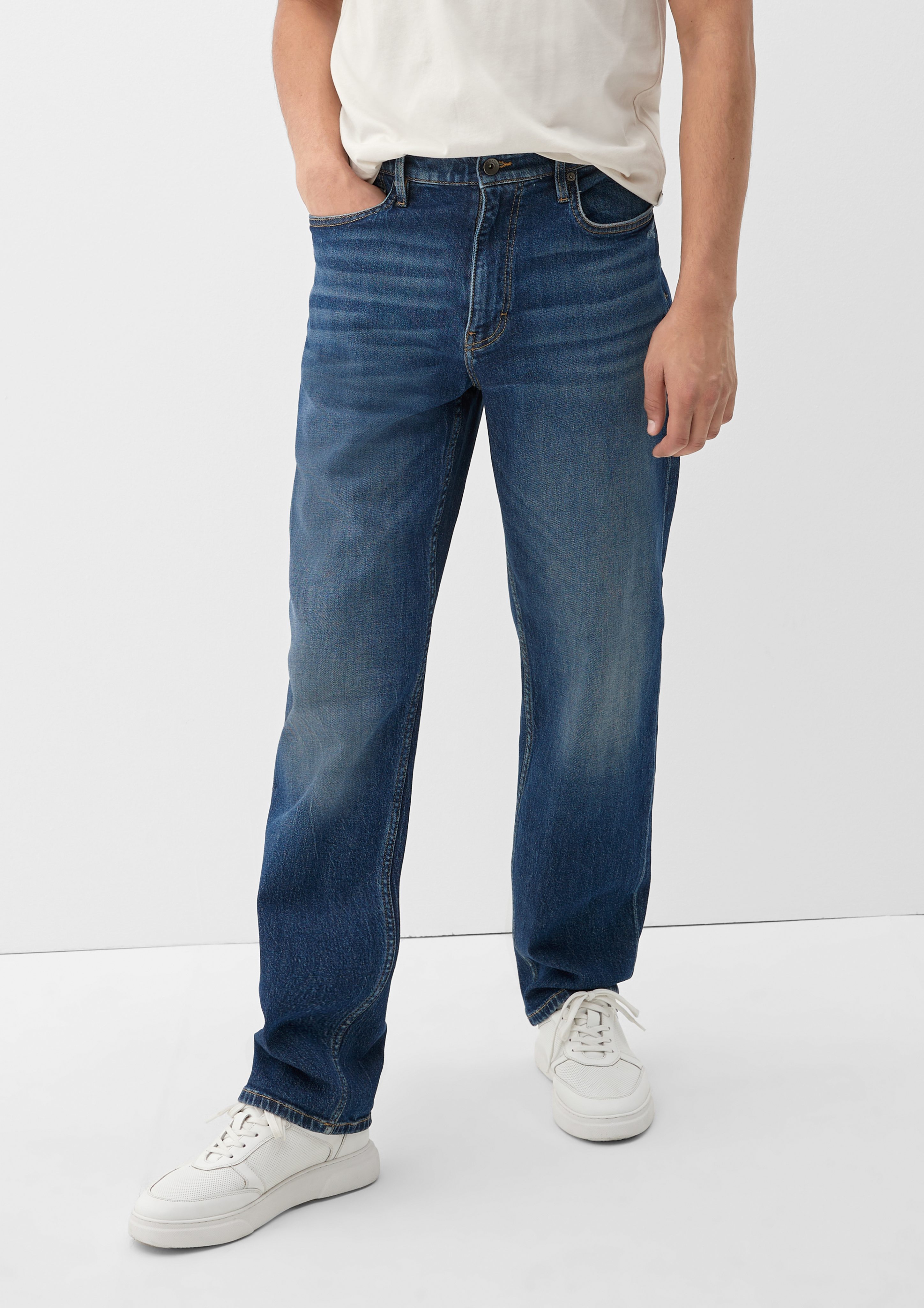 mit Stoffhose Loose: Jeans QS Waschung Used-Waschung