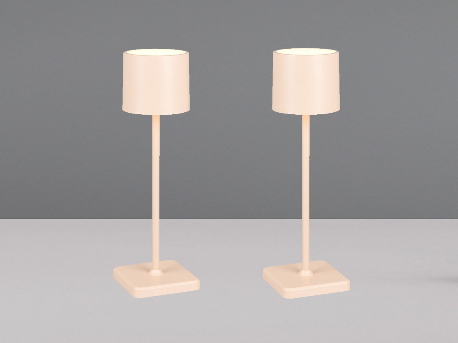 Reality Leuchten LED Außen-Tischleuchte, dimmbar, LED fest integriert, Warmweiß, Neutralweiß, Tageslichtweiß, 2er SET kabellos-e aufladbar Akku Outdoor ohne Strom-kabel Beige 38cm