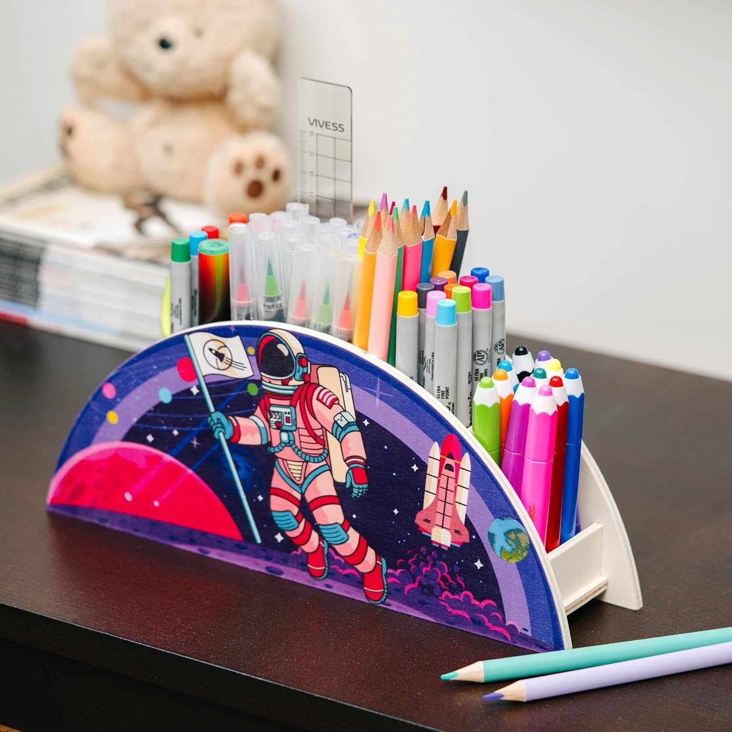 Wagoma Organizer Stiftehalter Kinder [5 Fächer] Robust aus Holz
