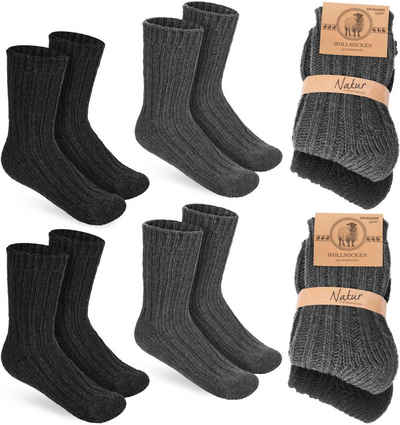 BRUBAKER Socken Kinder Wollsocken - Warme Wintersocken für Jungen und Mädchen (4-Paar, 4er-Pack) Flauschiges Socken Set mit Schafwolle - Winter Kindersocken