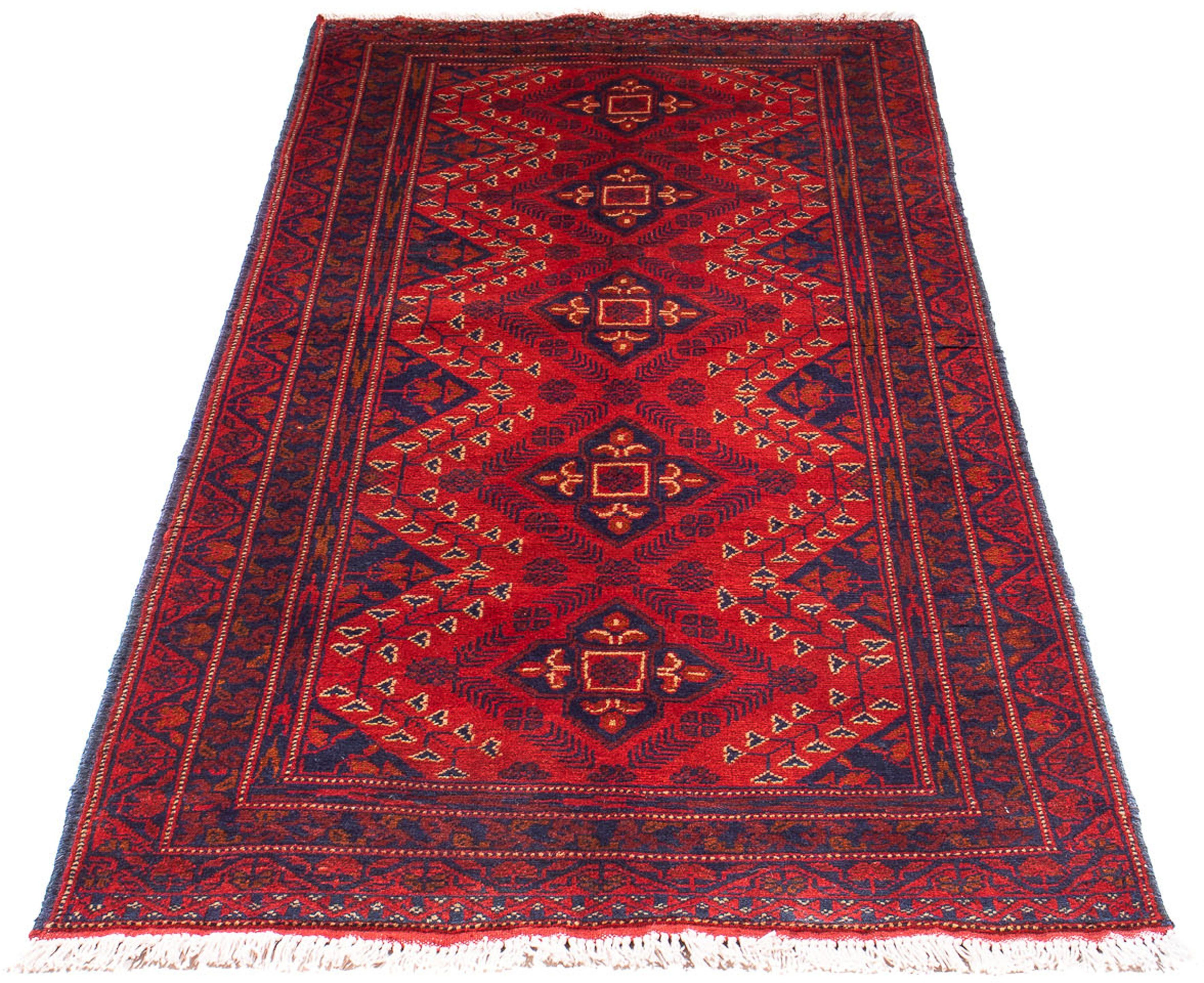 Orientteppich Afghan - Kunduz - 199 x 79 cm - dunkelrot, morgenland, rechteckig, Höhe: 7 mm, Wohnzimmer, Handgeknüpft, Einzelstück mit Zertifikat | Kurzflor-Teppiche