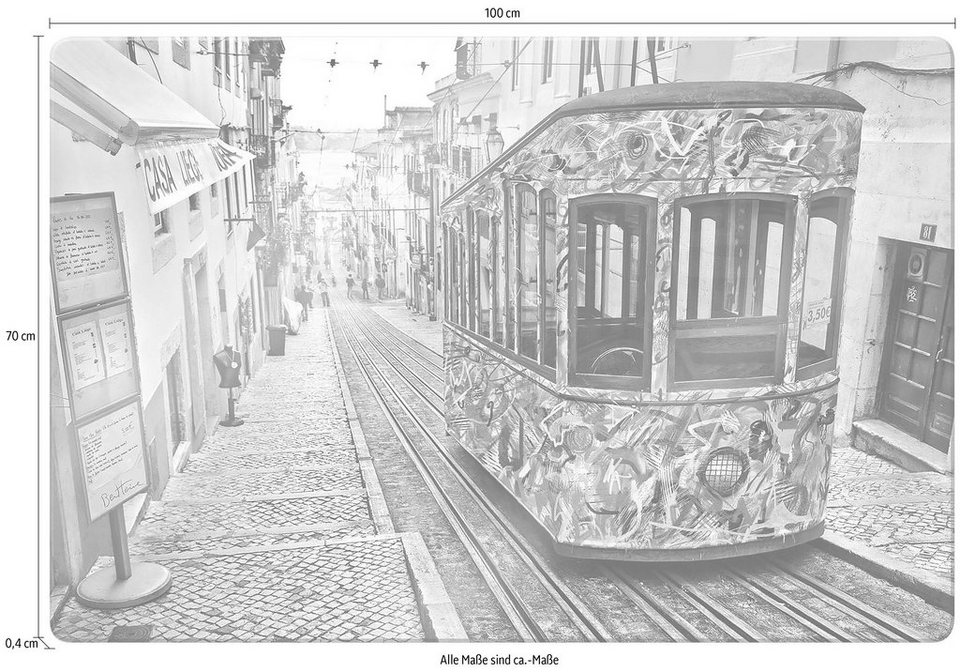 Wall-Art Glasbild Tram in Lissabon, Maße (B/T/H): 100/0,4/70 cm