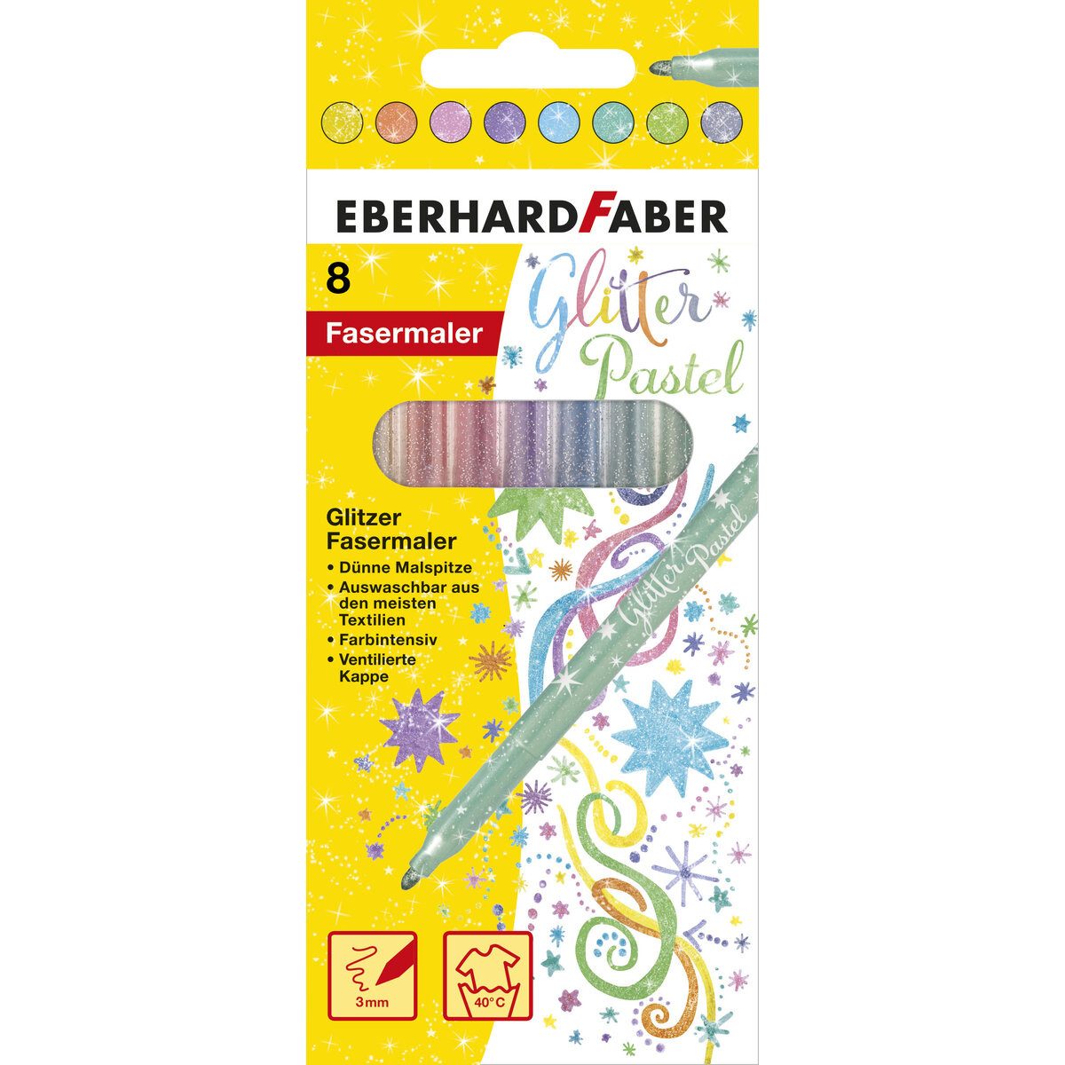 Eberhard Faber Filzstift Fasermaler Glitzer Pastell 8er Etui 3mm sortiert.