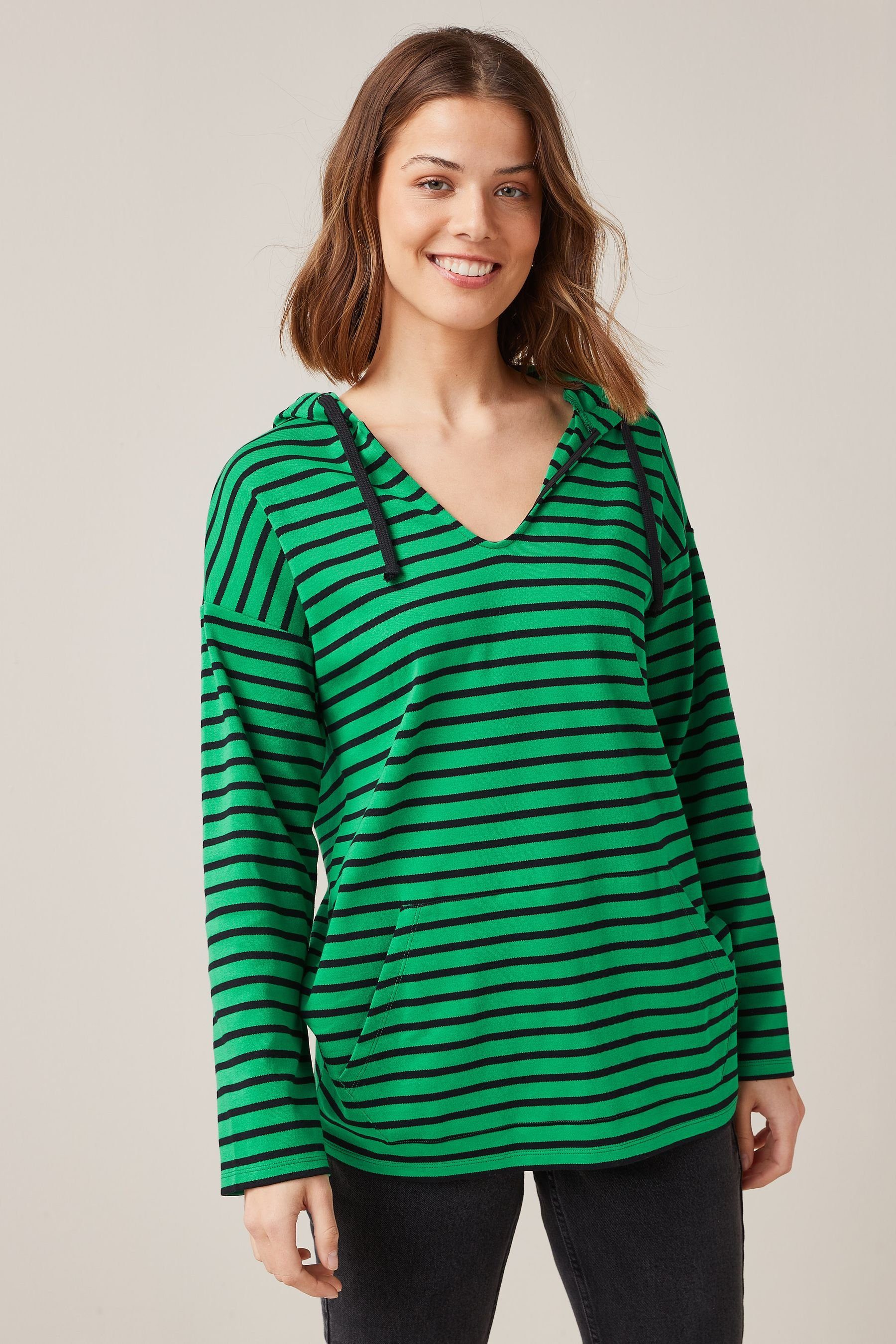 Black/Green Streifen (1-tlg) Kapuze Kurzarm-Poncho Next und mit Kapuzensweatshirt