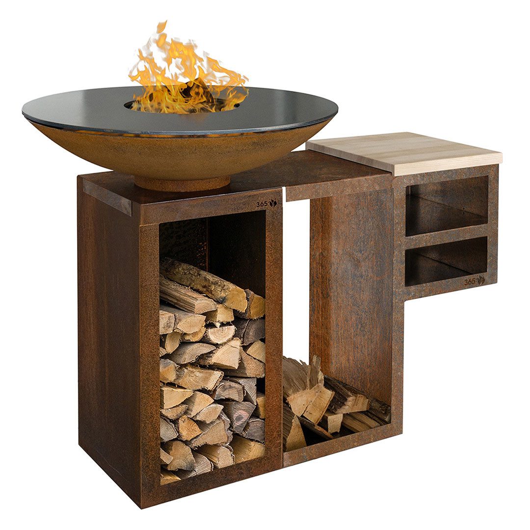 Feuercampus Grillplatte Plancha-Set PIO 100 Premium 1 - mit Holzlager und Ablage